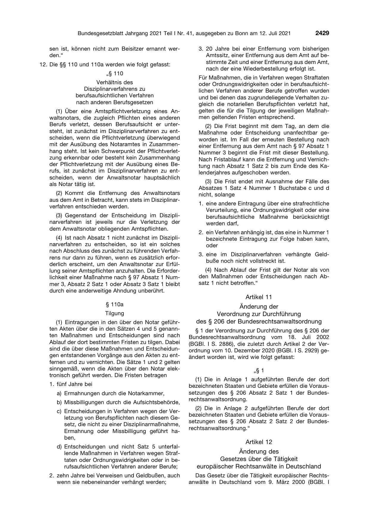 BGBl. 2021, Seite 2429 — Originalseite als Abbildung