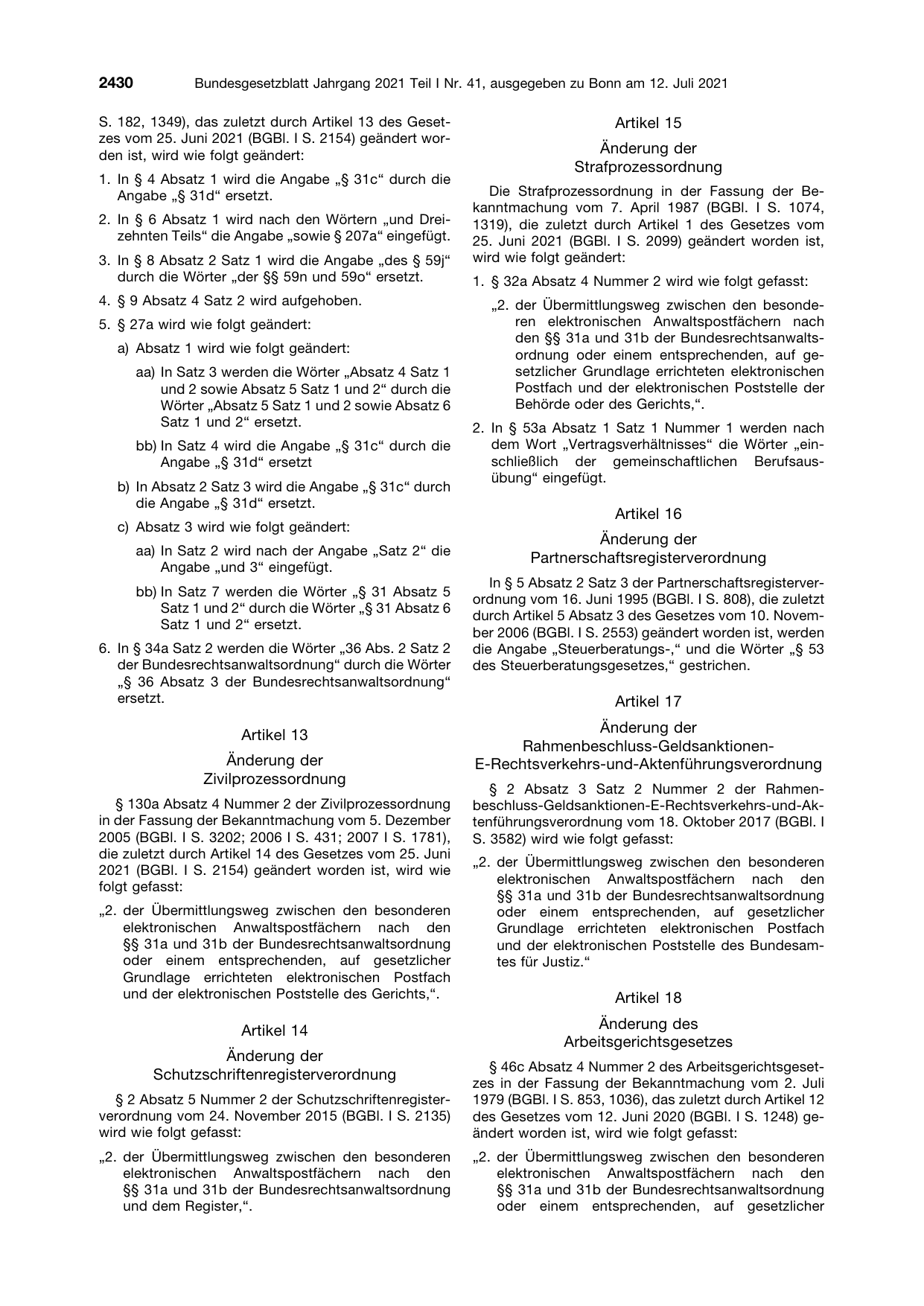 BGBl. 2021, Seite 2430 — Originalseite als Abbildung