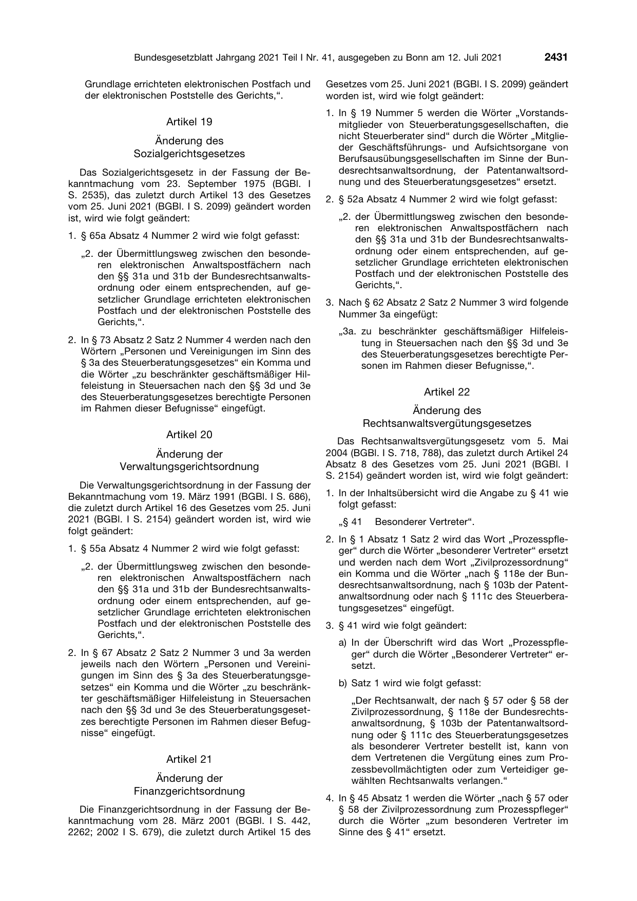 BGBl. 2021, Seite 2431 — Originalseite als Abbildung