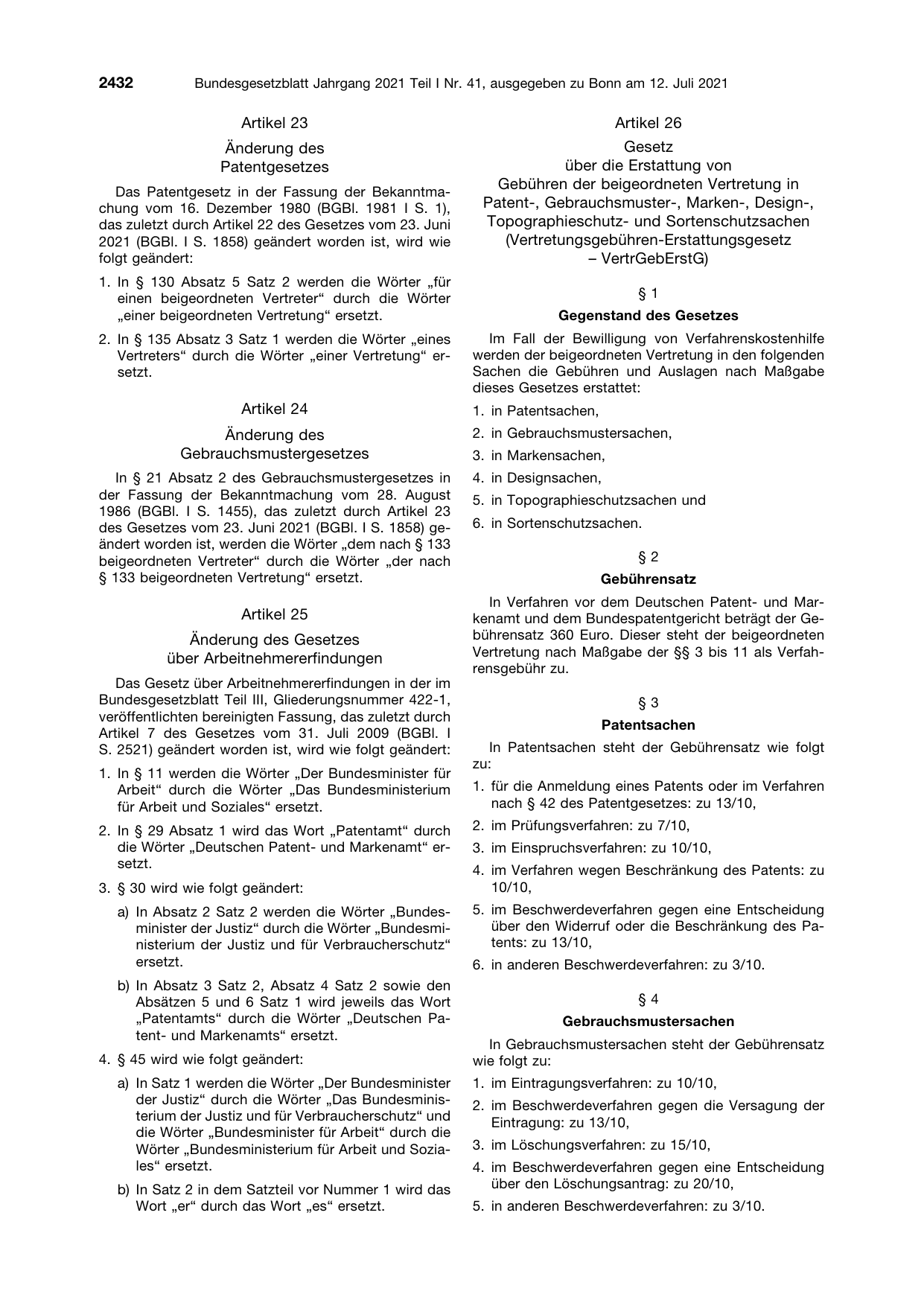 BGBl. 2021, Seite 2432 — Originalseite als Abbildung