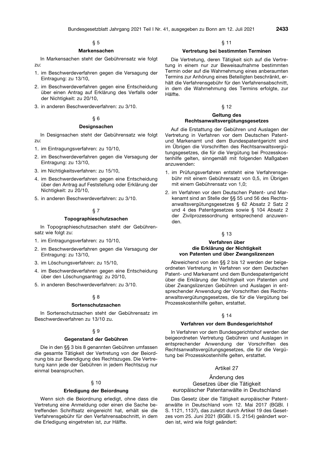 BGBl. 2021, Seite 2433 — Originalseite als Abbildung