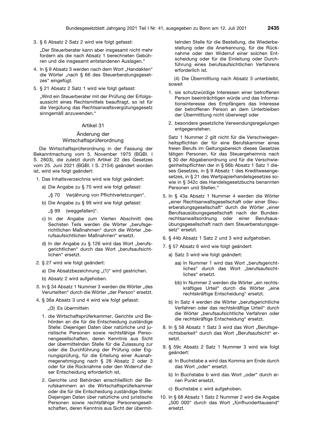 BGBl. 2021, Seite 2435 — Originalseite als Abbildung