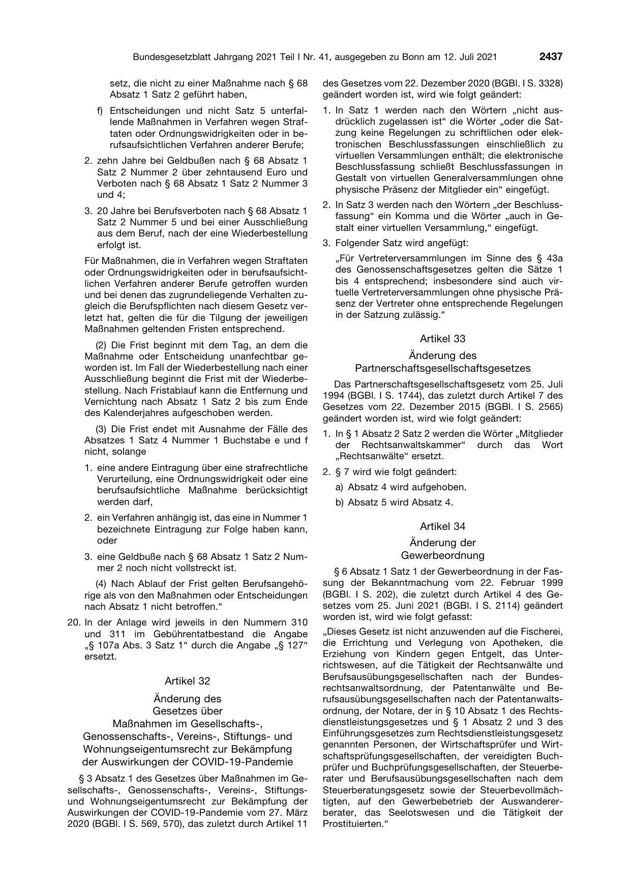 BGBl. 2021, Seite 2437 — Originalseite als Abbildung