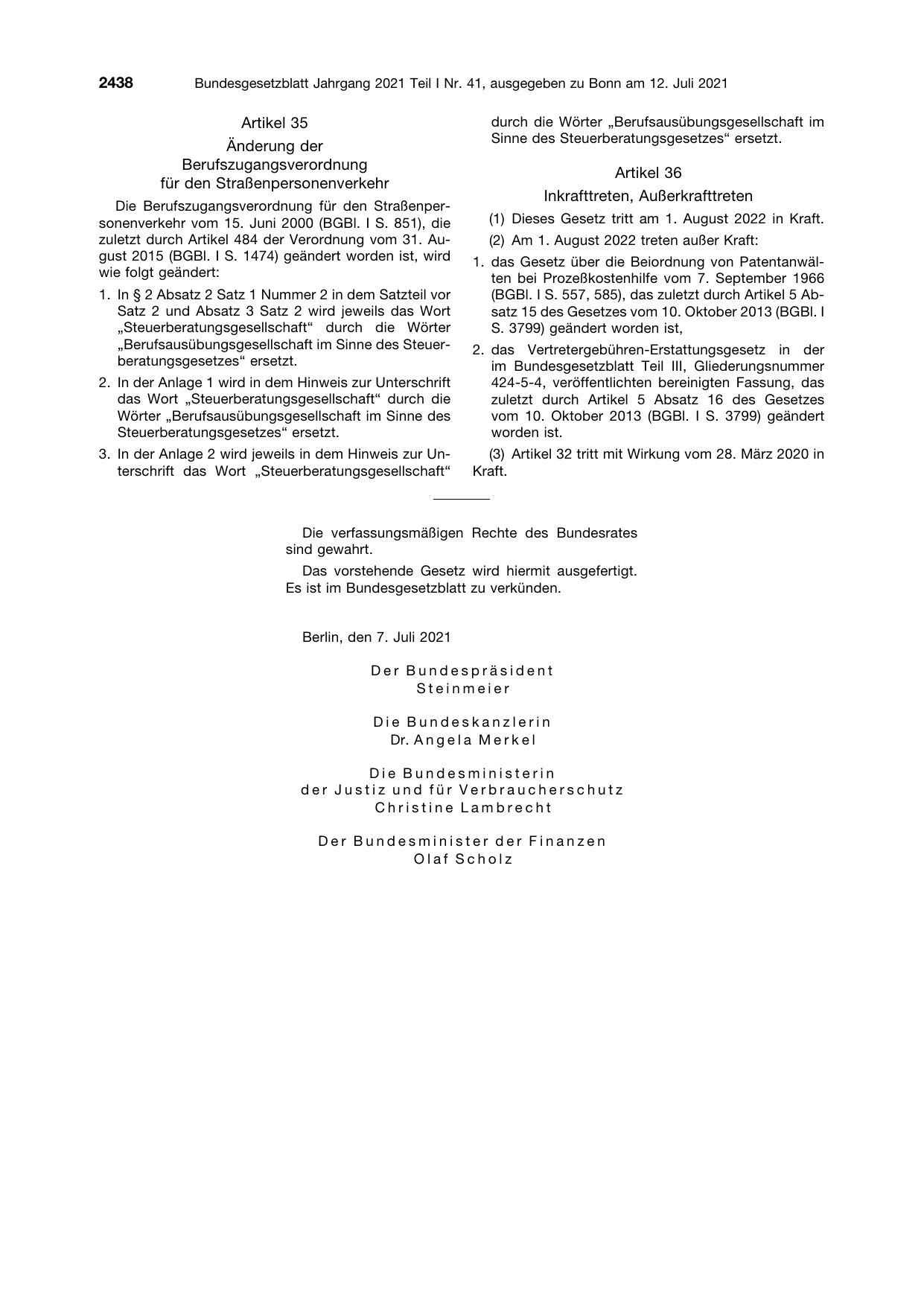 BGBl. 2021, Seite 2438 — Originalseite als Abbildung