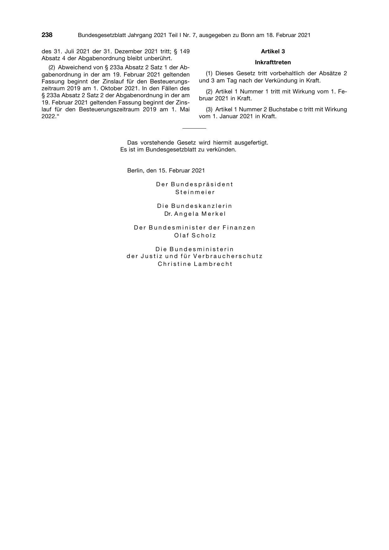 BGBl. 2021, Seite 238 — Originalseite als Abbildung