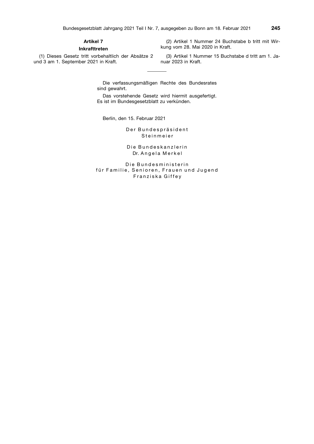 BGBl. 2021, Seite 245 — Originalseite als Abbildung