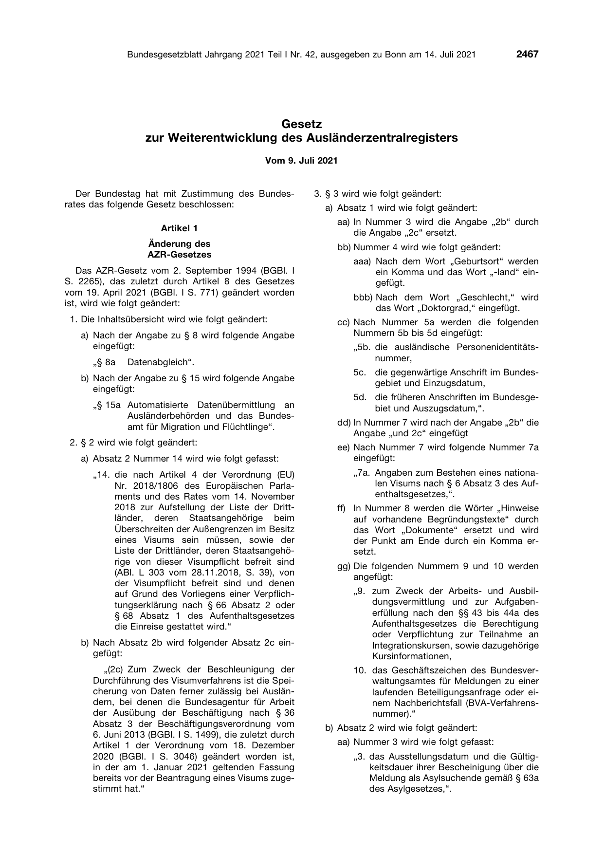 BGBl. 2021, Seite 2467 — Originalseite als Abbildung