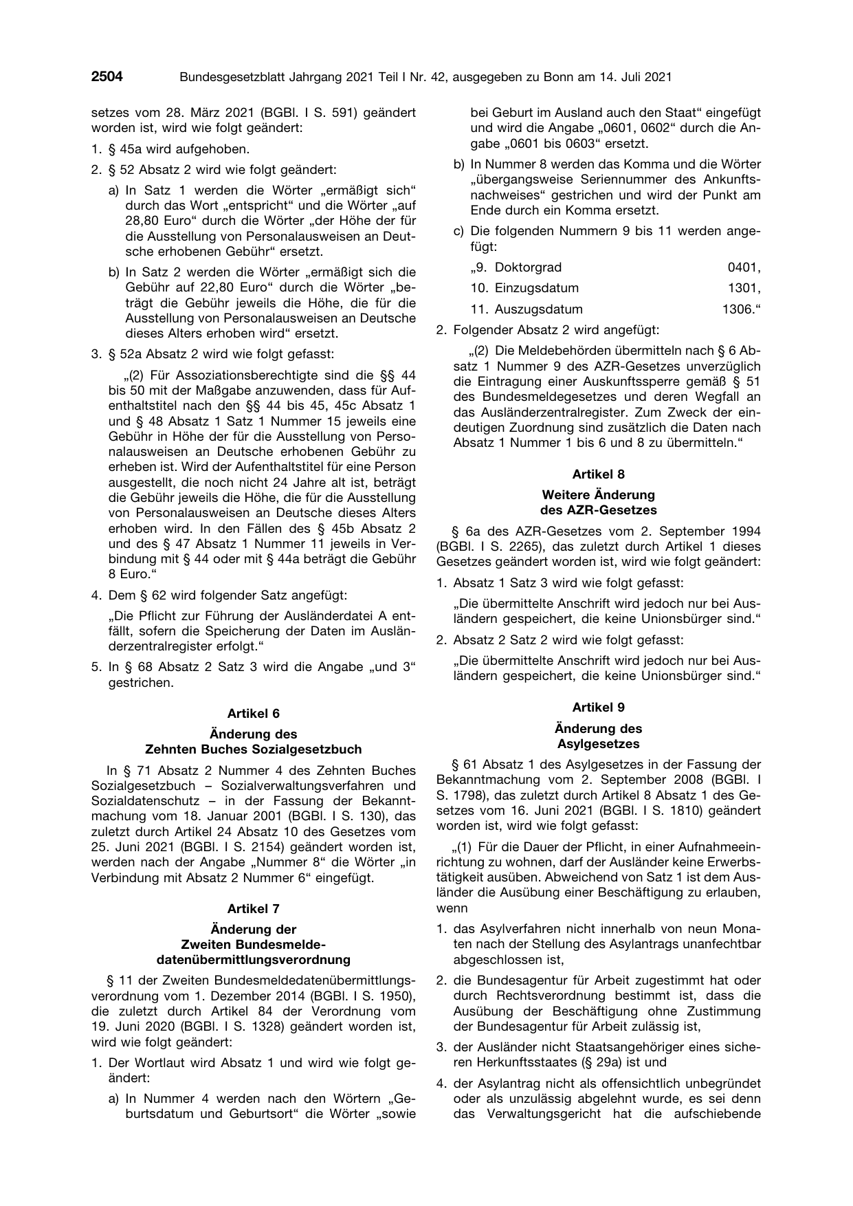 BGBl. 2021, Seite 2504 — Originalseite als Abbildung