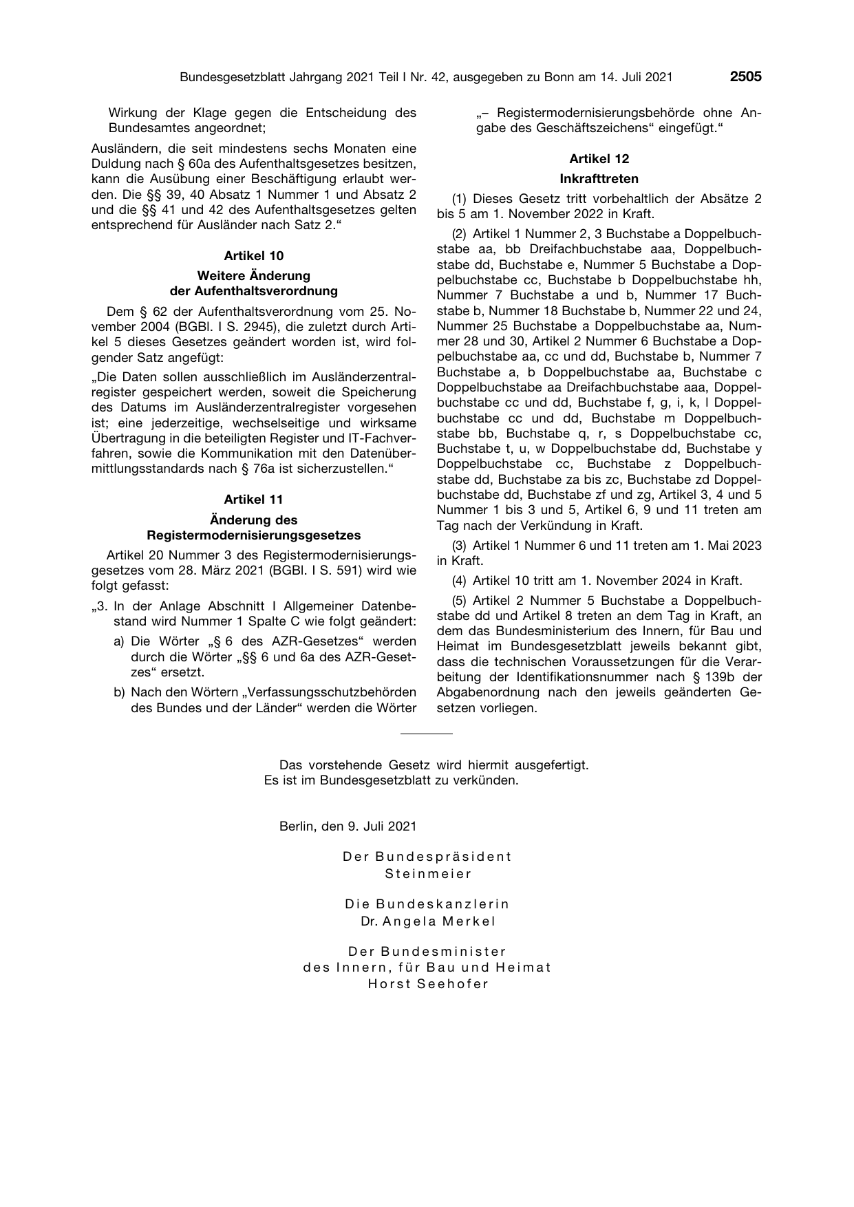 BGBl. 2021, Seite 2505 — Originalseite als Abbildung