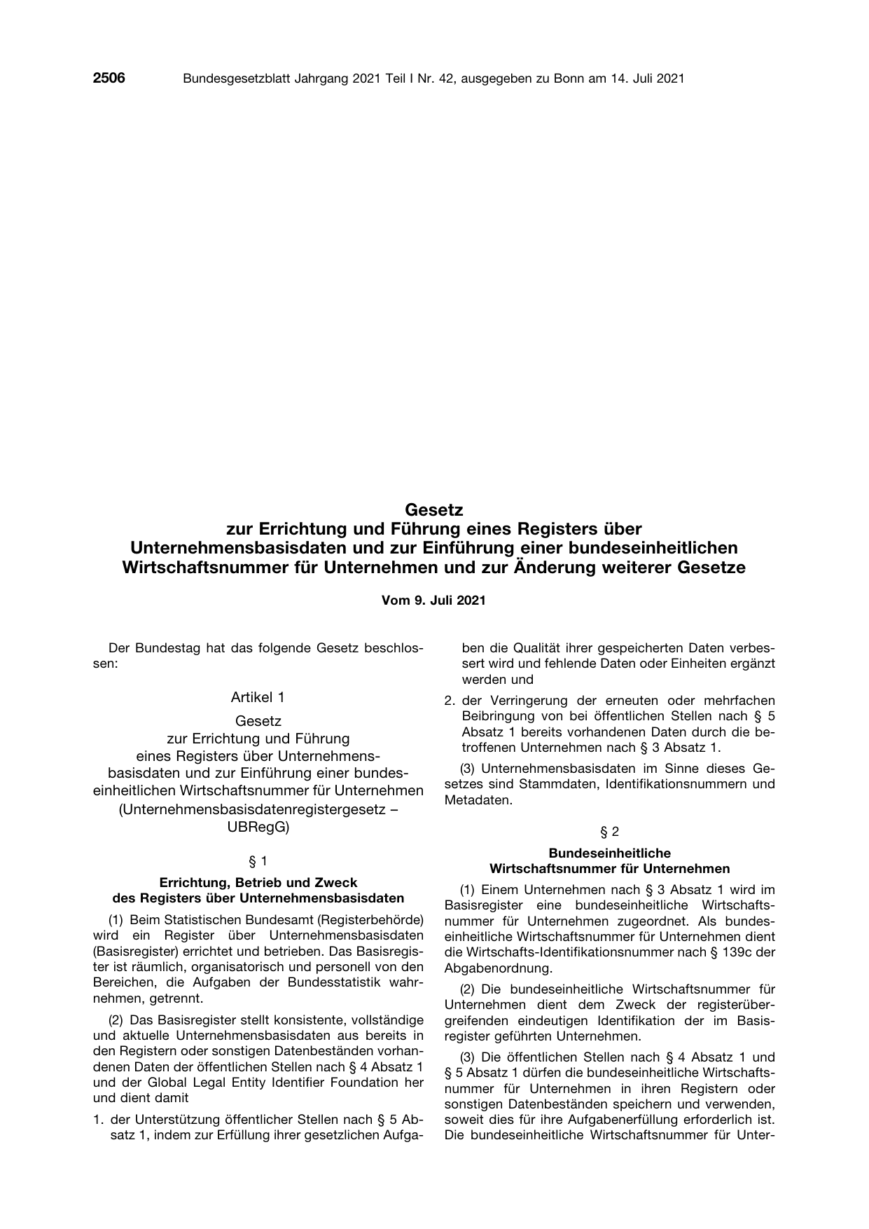 BGBl. 2021, Seite 2506 — Originalseite als Abbildung