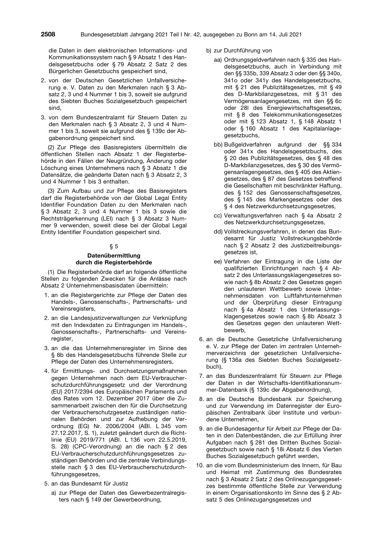 BGBl. 2021, Seite 2508 — Originalseite als Abbildung