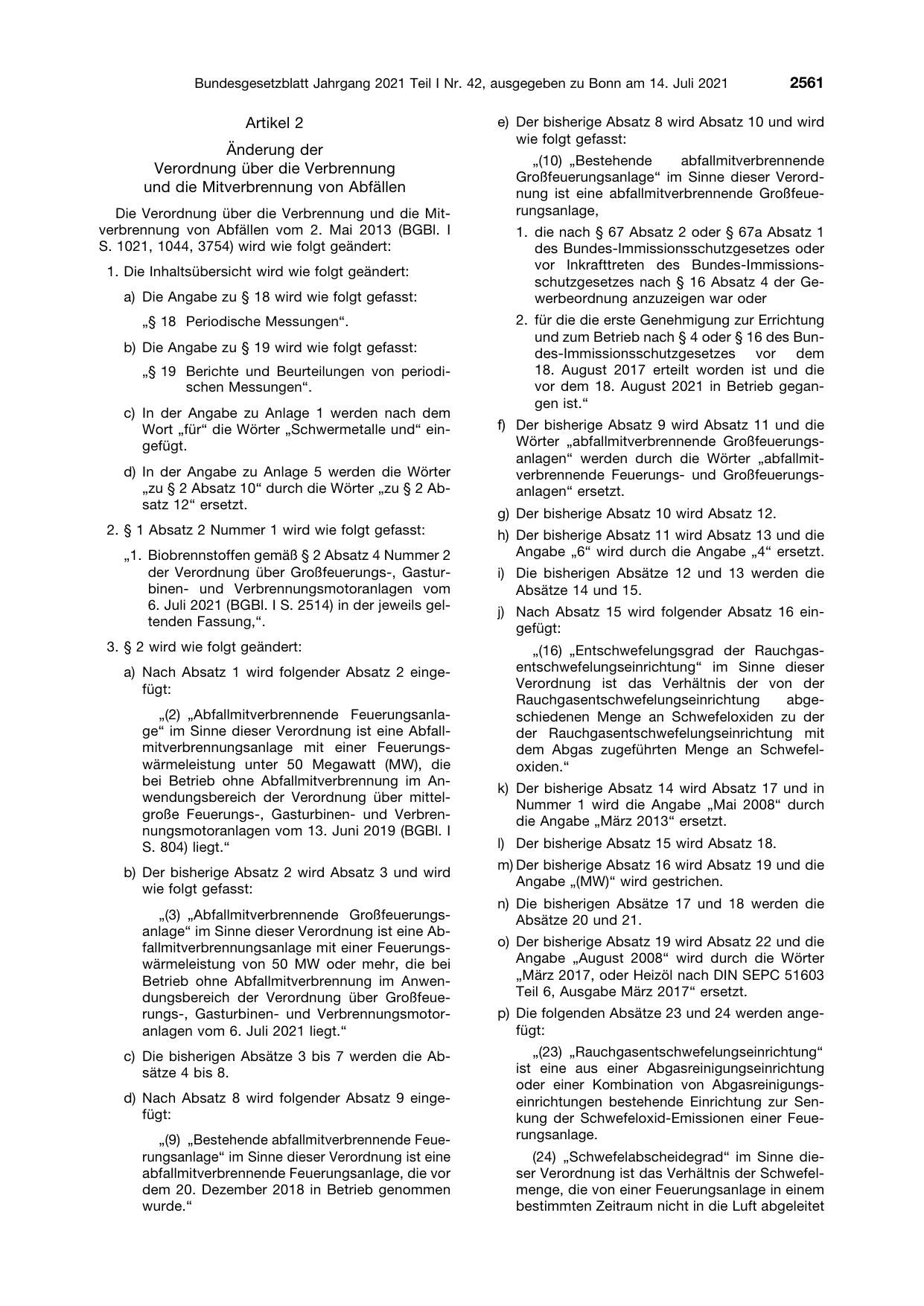 BGBl. 2021, Seite 2561 — Originalseite als Abbildung