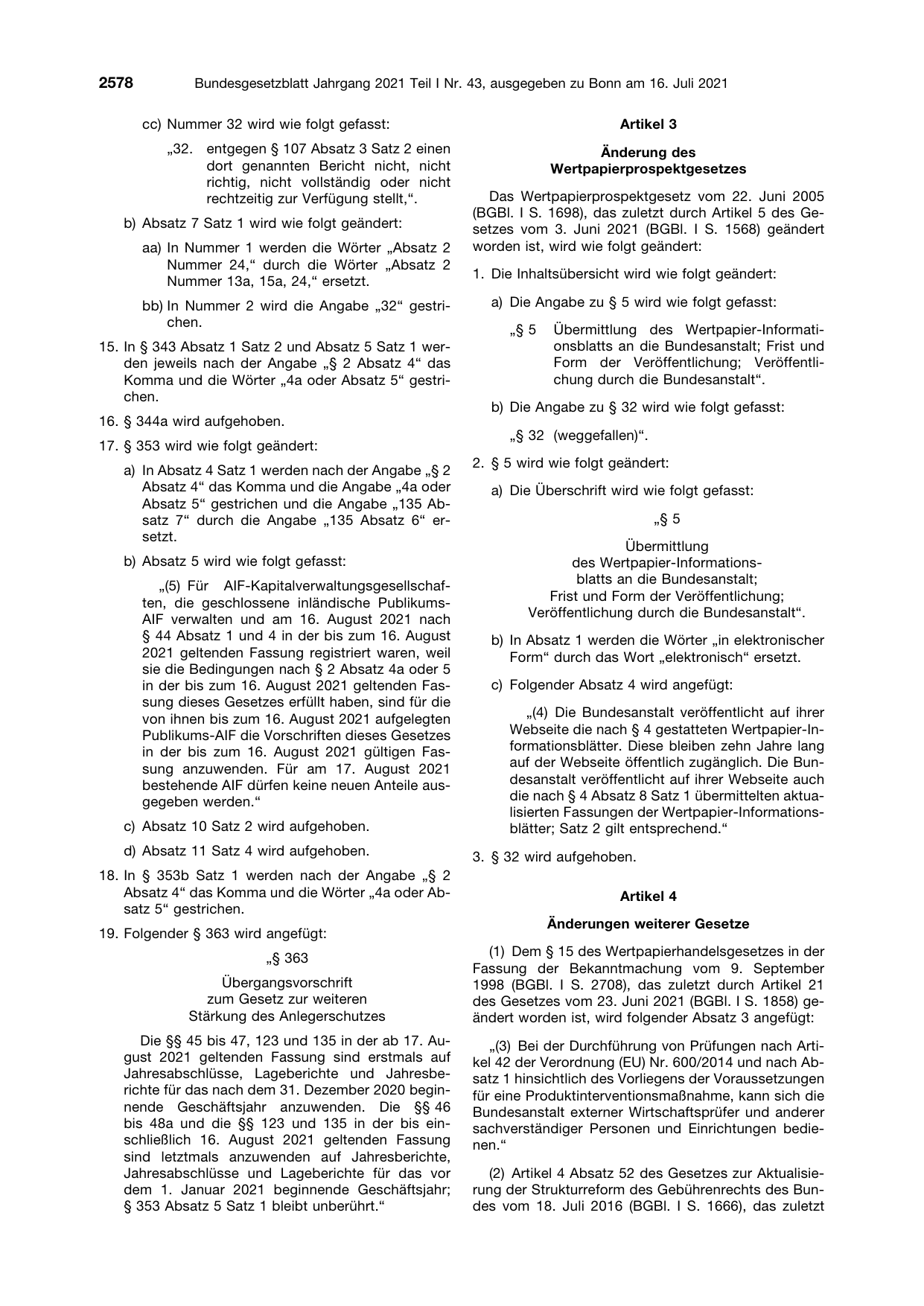 BGBl. 2021, Seite 2578 — Originalseite als Abbildung