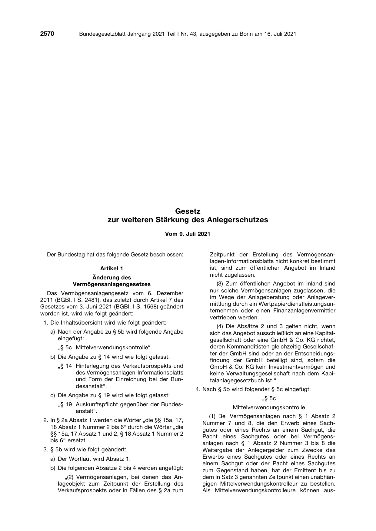 BGBl. 2021, Seite 2570 — Originalseite als Abbildung