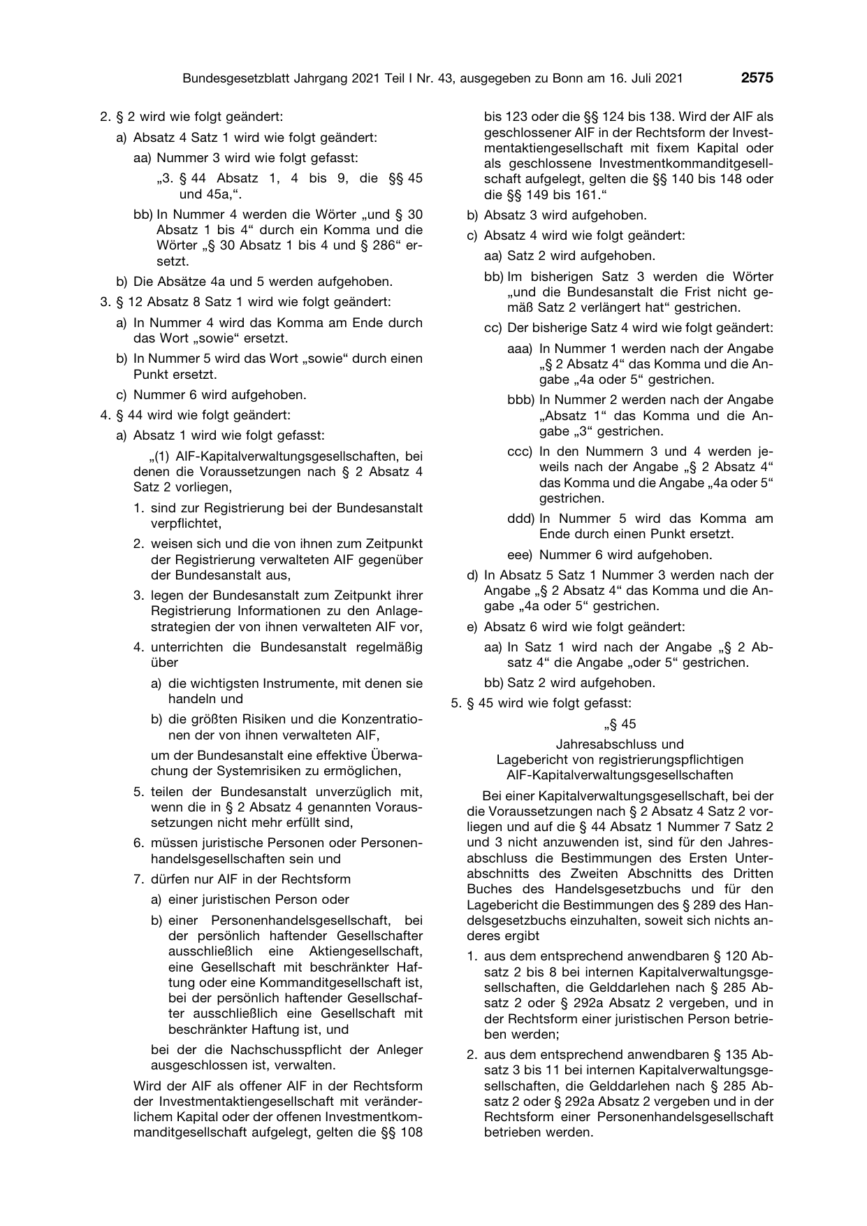 BGBl. 2021, Seite 2575 — Originalseite als Abbildung