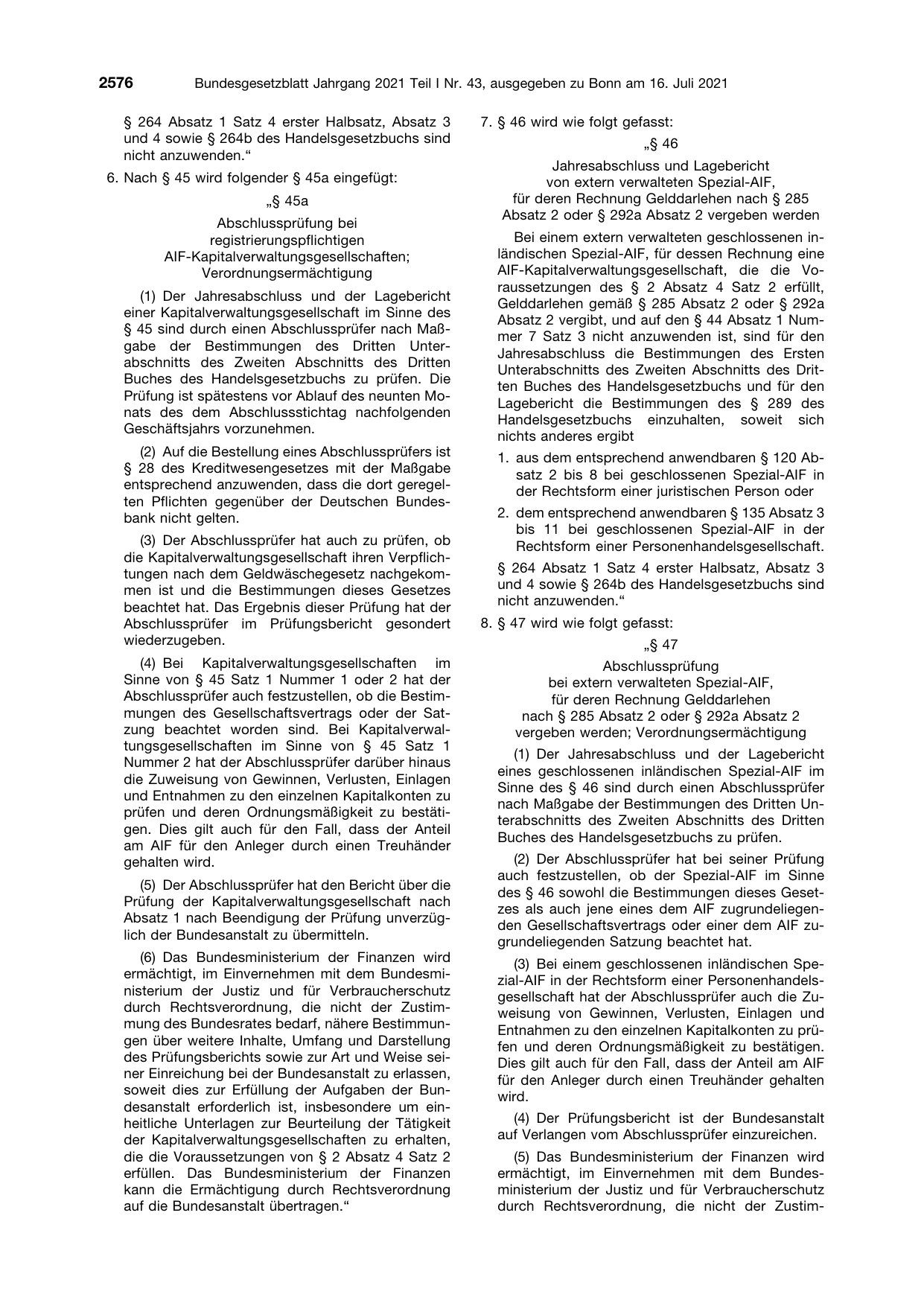 BGBl. 2021, Seite 2576 — Originalseite als Abbildung