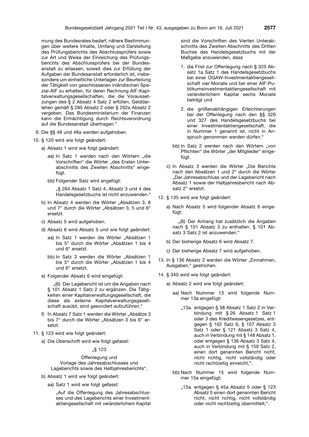BGBl. 2021, Seite 2577 — Originalseite als Abbildung
