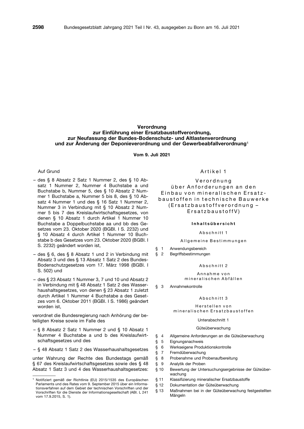 BGBl. 2021, Seite 2598 — Originalseite als Abbildung