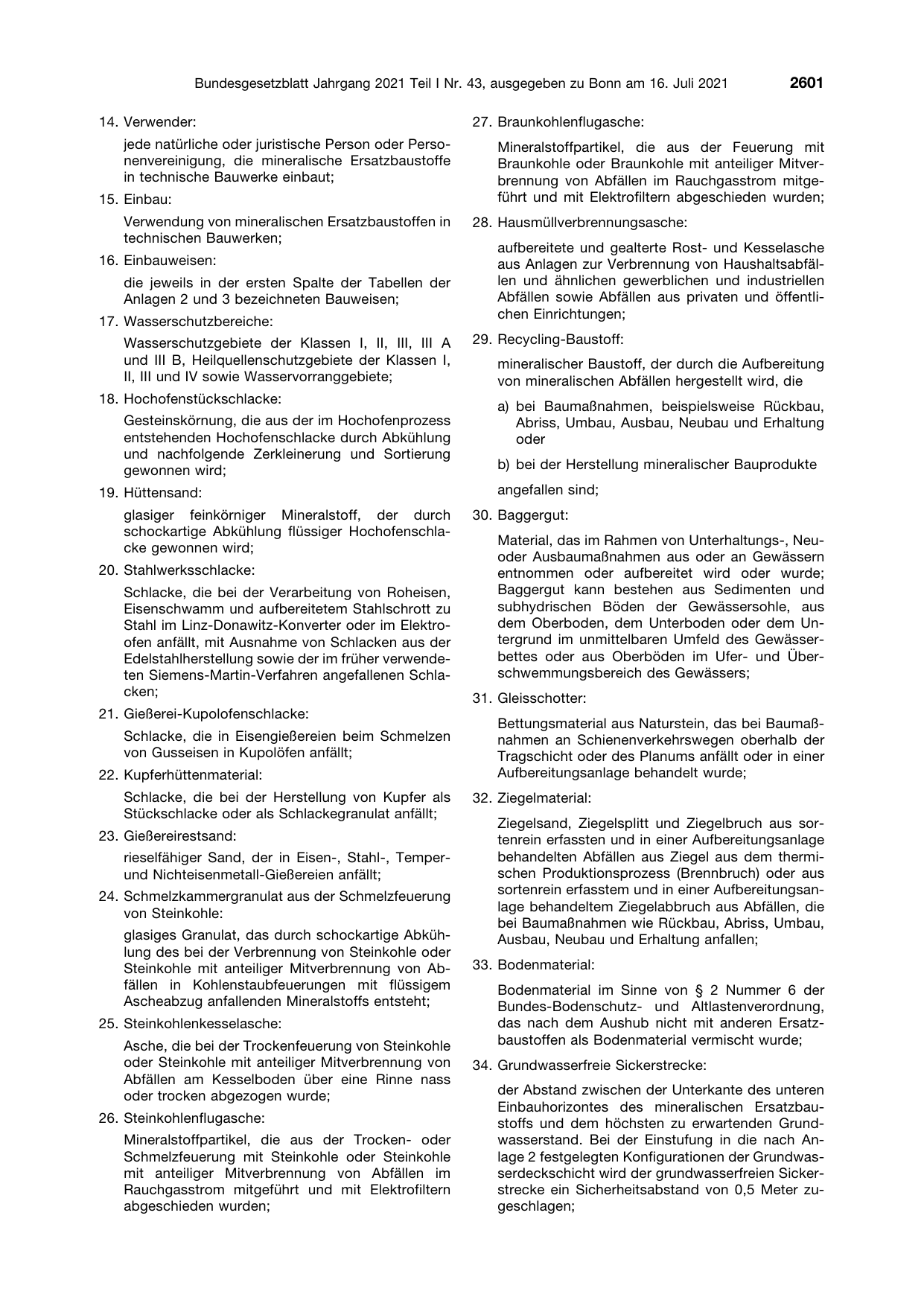 BGBl. 2021, Seite 2601 — Originalseite als Abbildung
