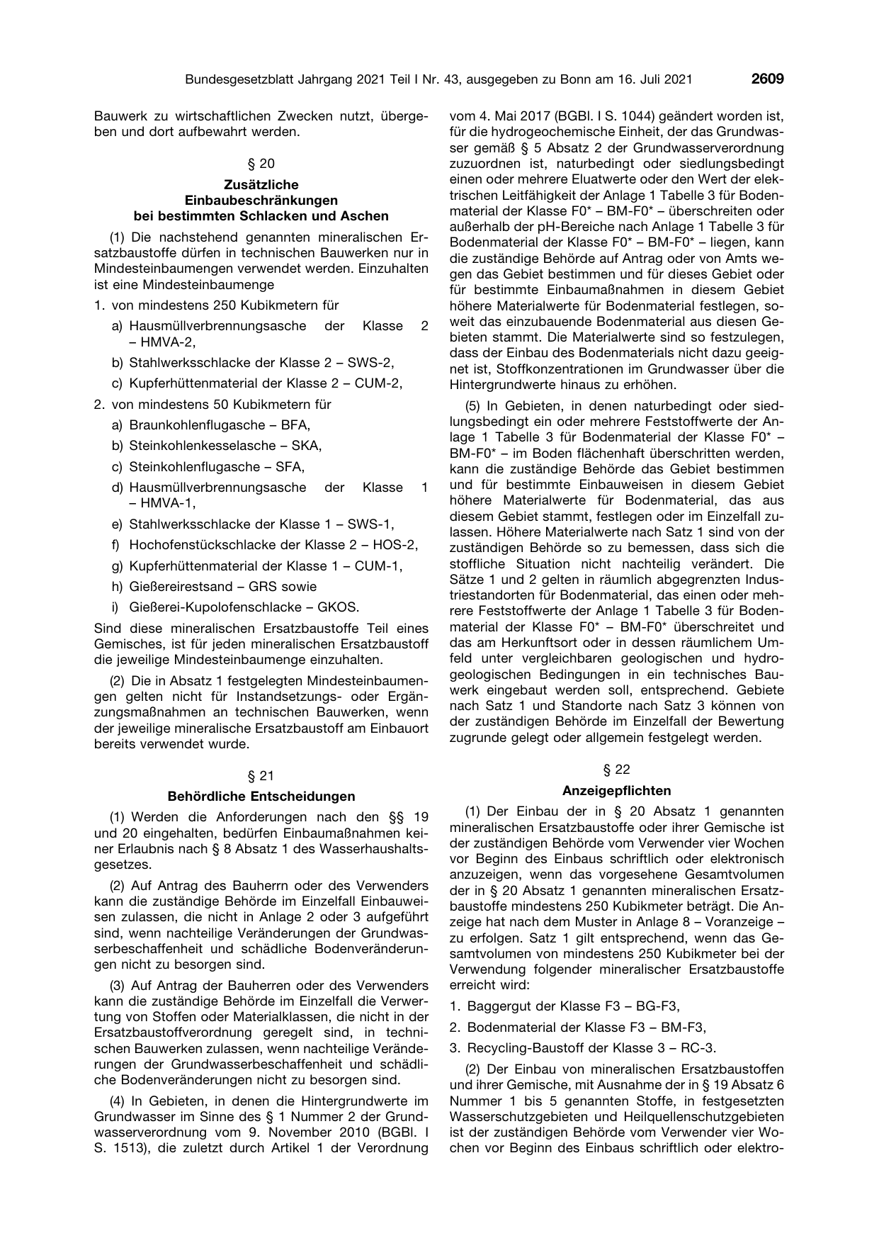 BGBl. 2021, Seite 2609 — Originalseite als Abbildung