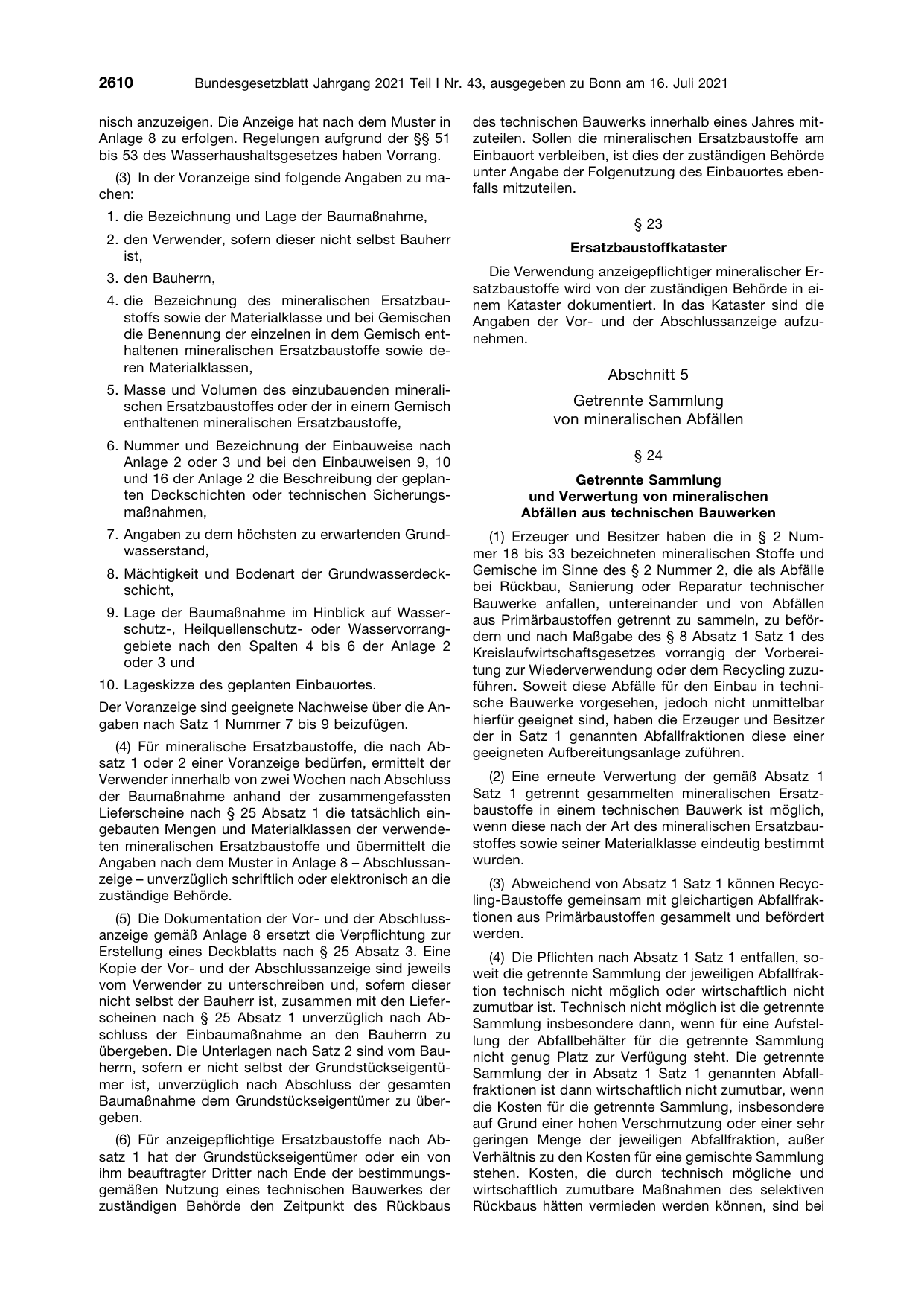 BGBl. 2021, Seite 2610 — Originalseite als Abbildung