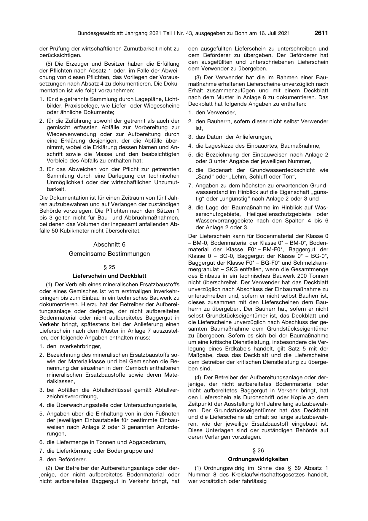 BGBl. 2021, Seite 2611 — Originalseite als Abbildung