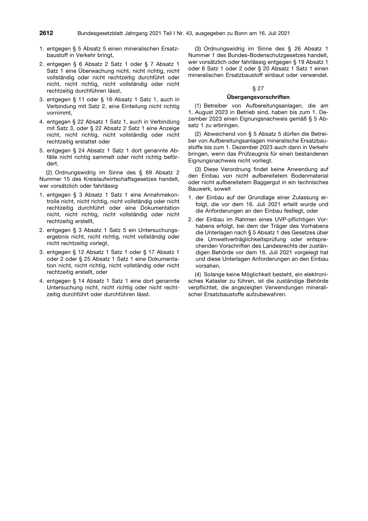 BGBl. 2021, Seite 2612 — Originalseite als Abbildung