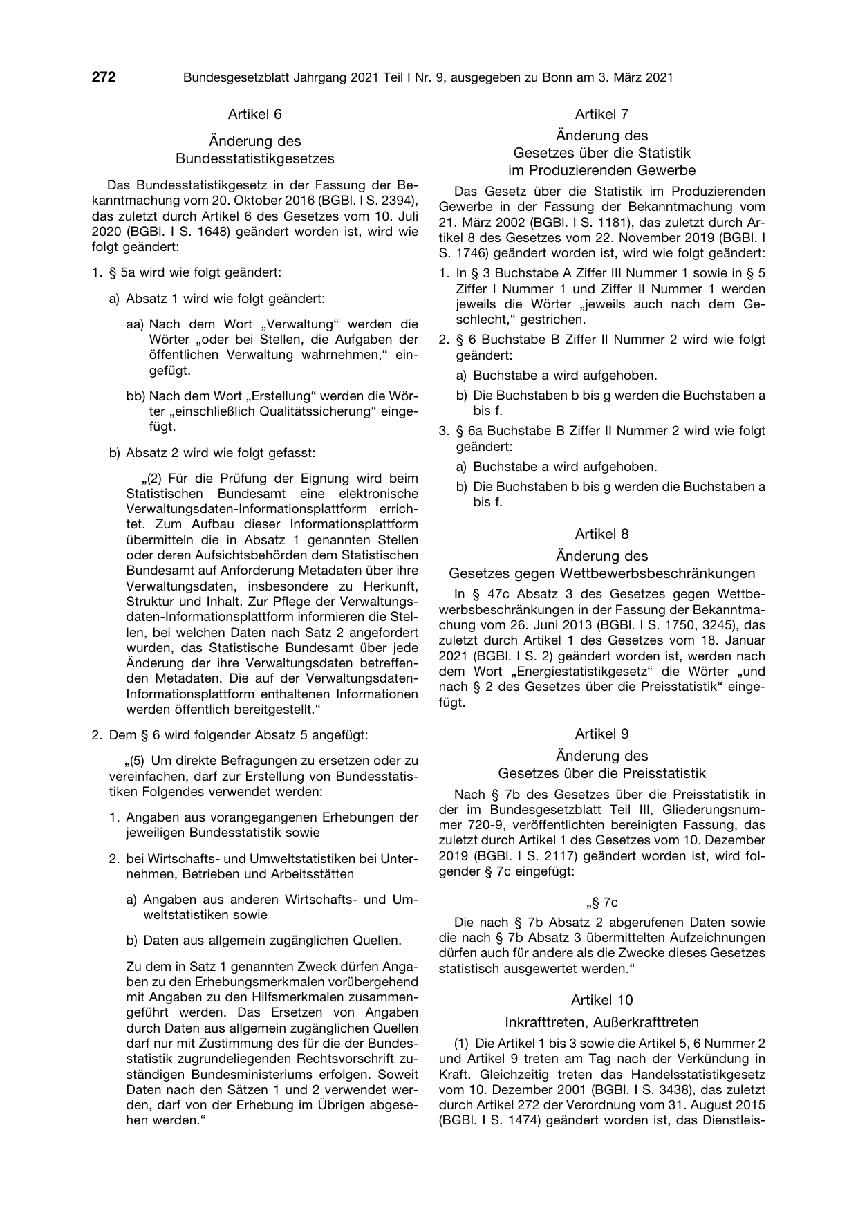 BGBl. 2021, Seite 272 — Originalseite als Abbildung