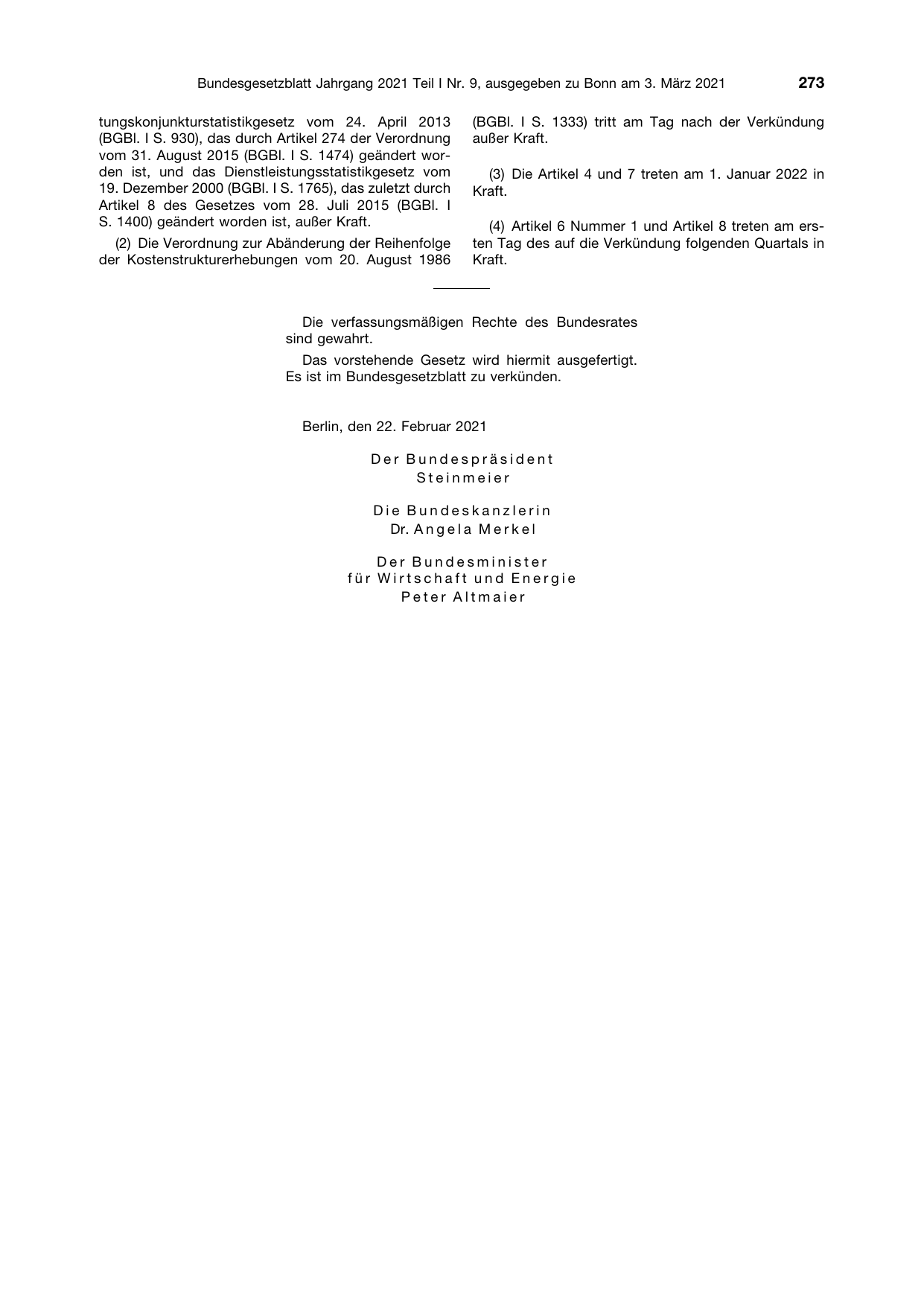 BGBl. 2021, Seite 273 — Originalseite als Abbildung