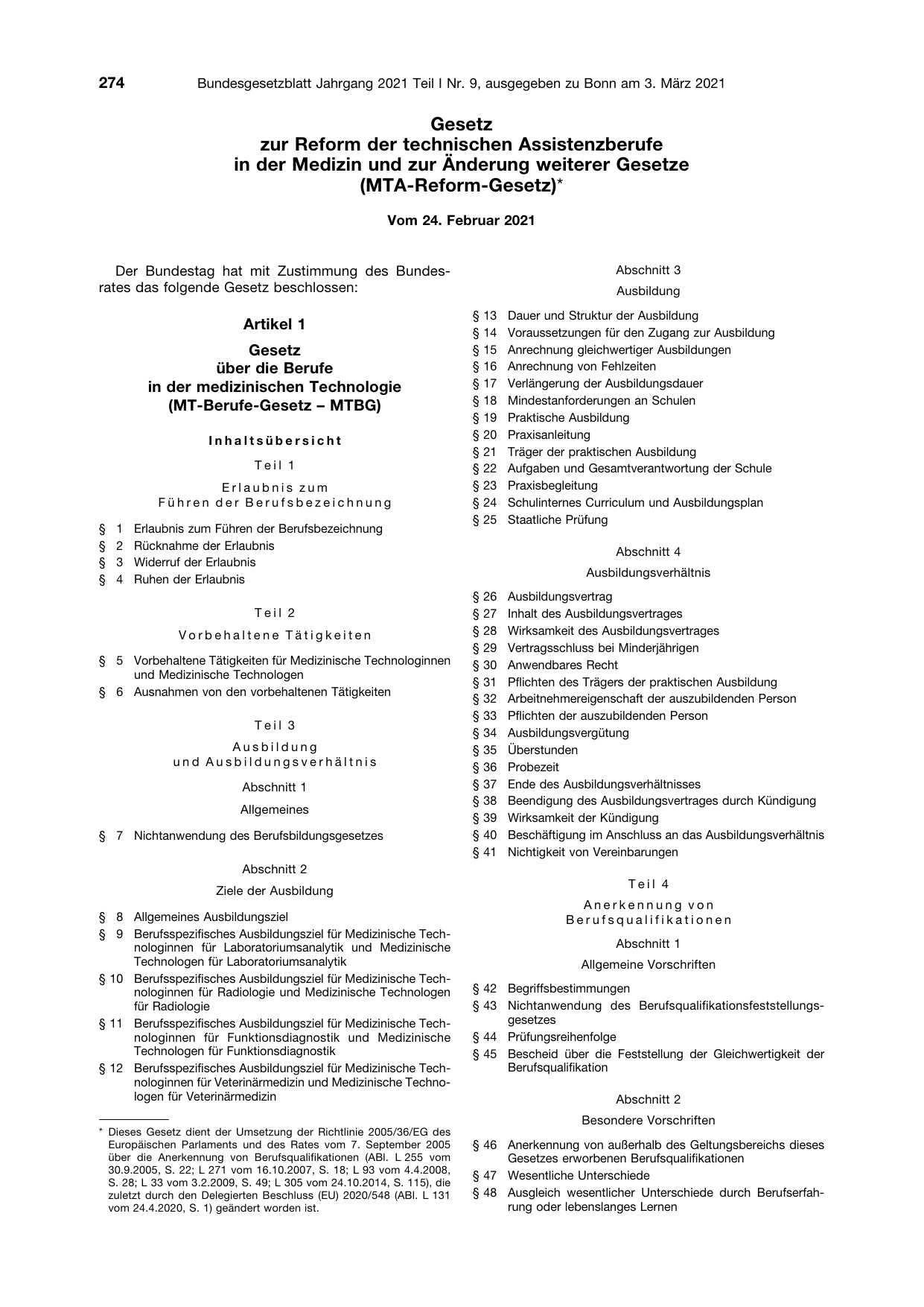 BGBl. 2021, Seite 274 — Originalseite als Abbildung