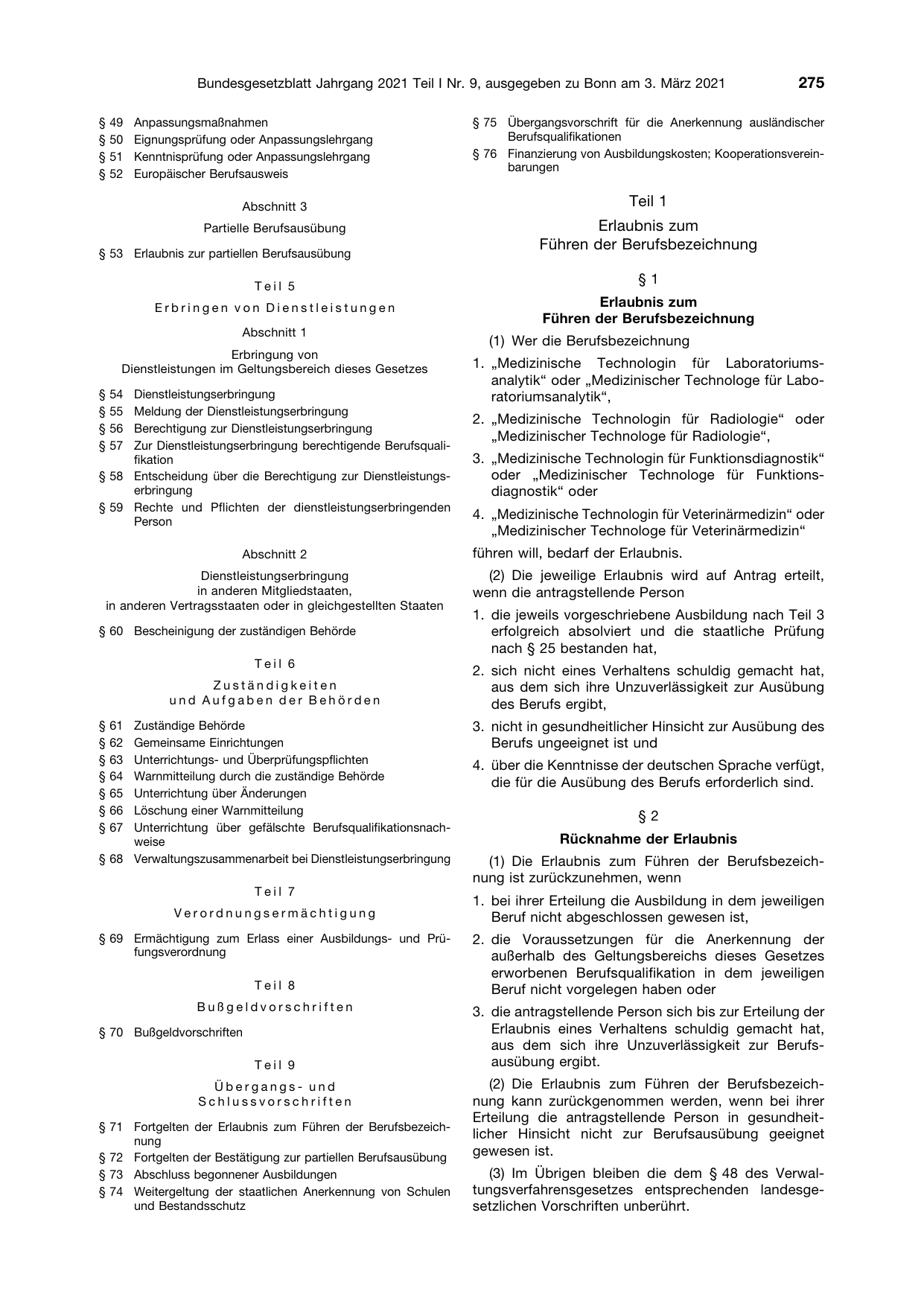 BGBl. 2021, Seite 275 — Originalseite als Abbildung