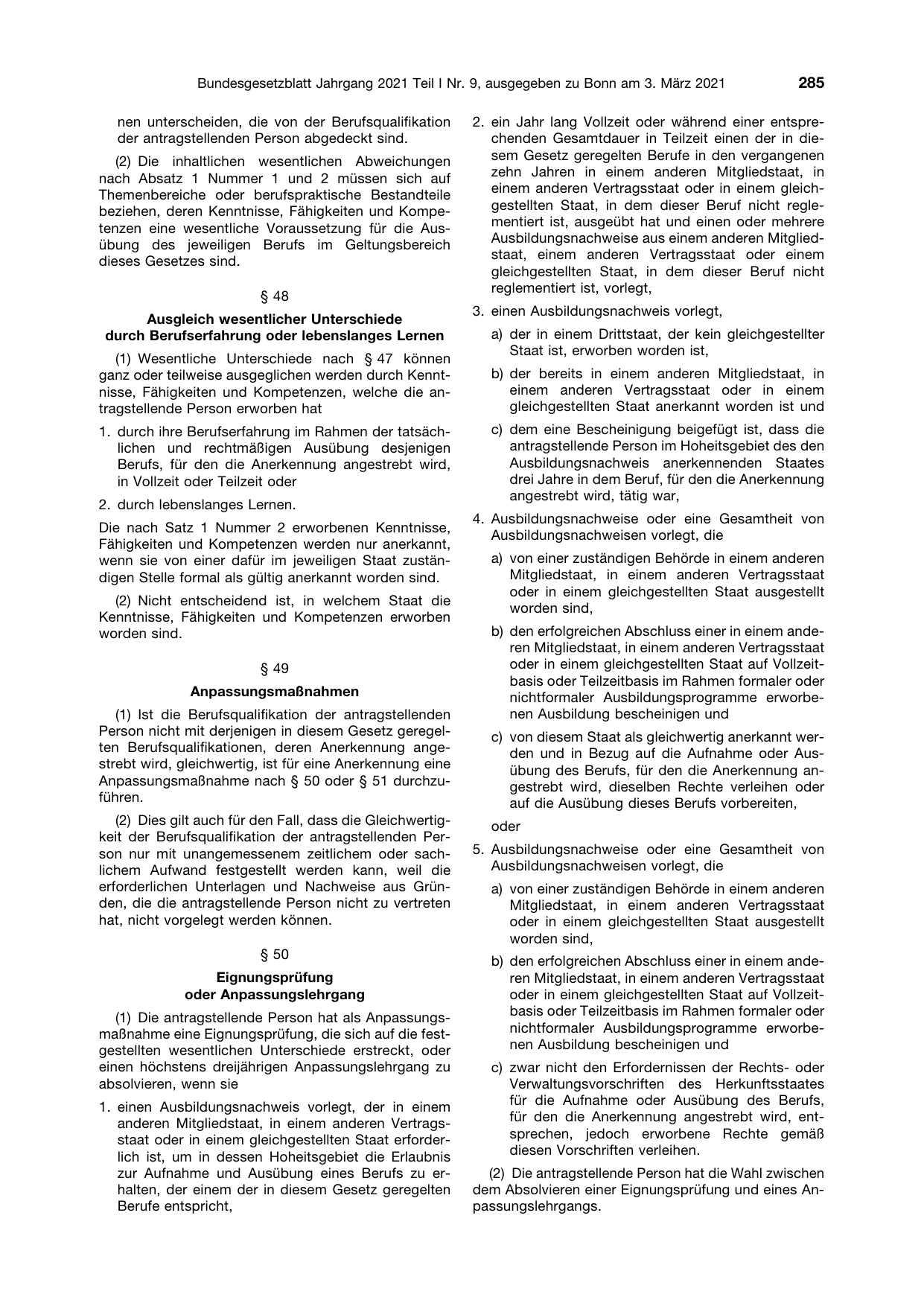 BGBl. 2021, Seite 285 — Originalseite als Abbildung