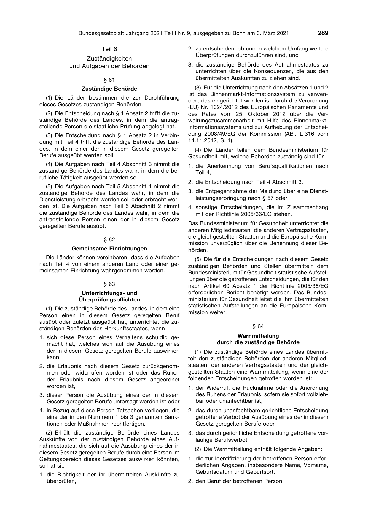 BGBl. 2021, Seite 289 — Originalseite als Abbildung