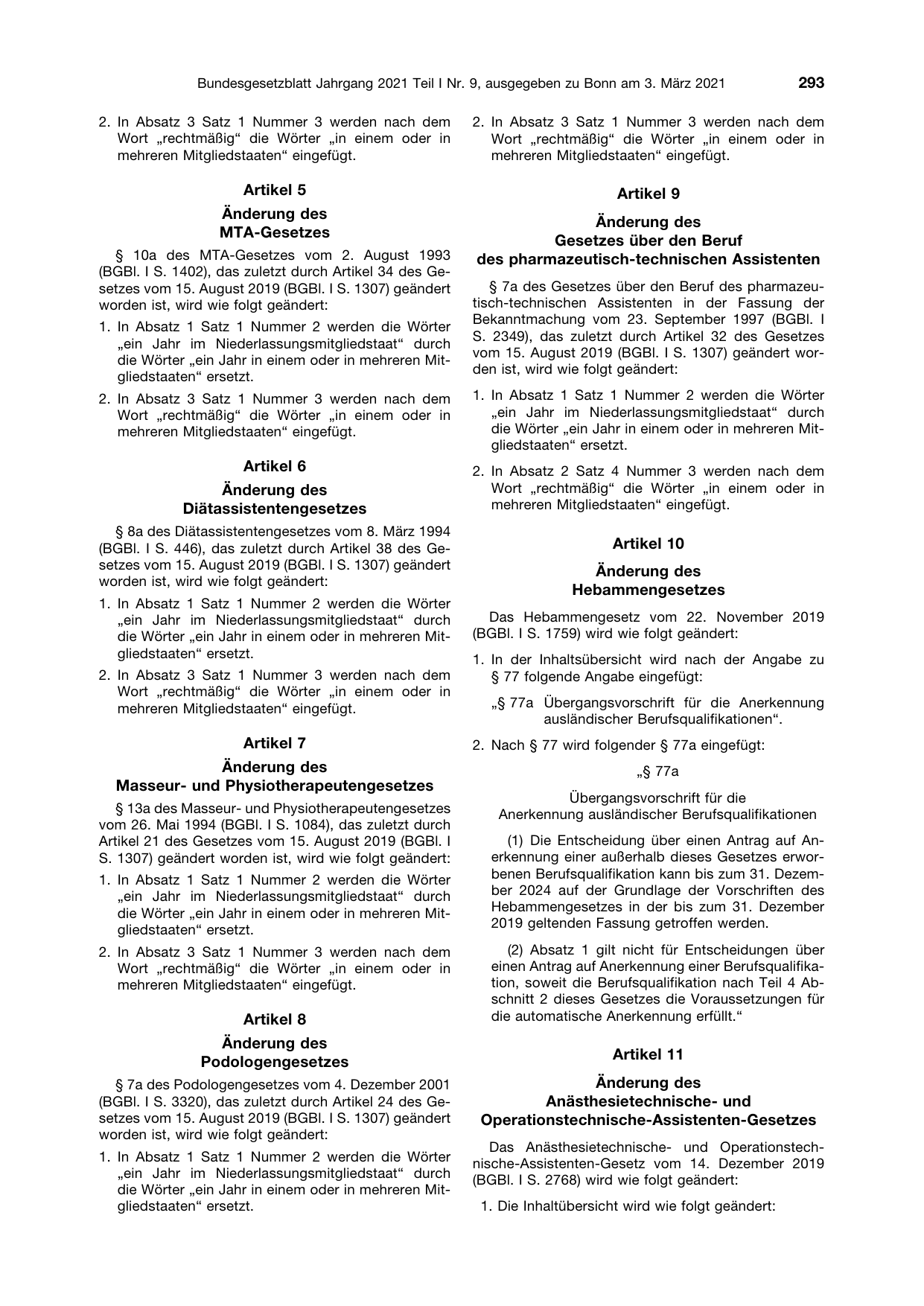 BGBl. 2021, Seite 293 — Originalseite als Abbildung