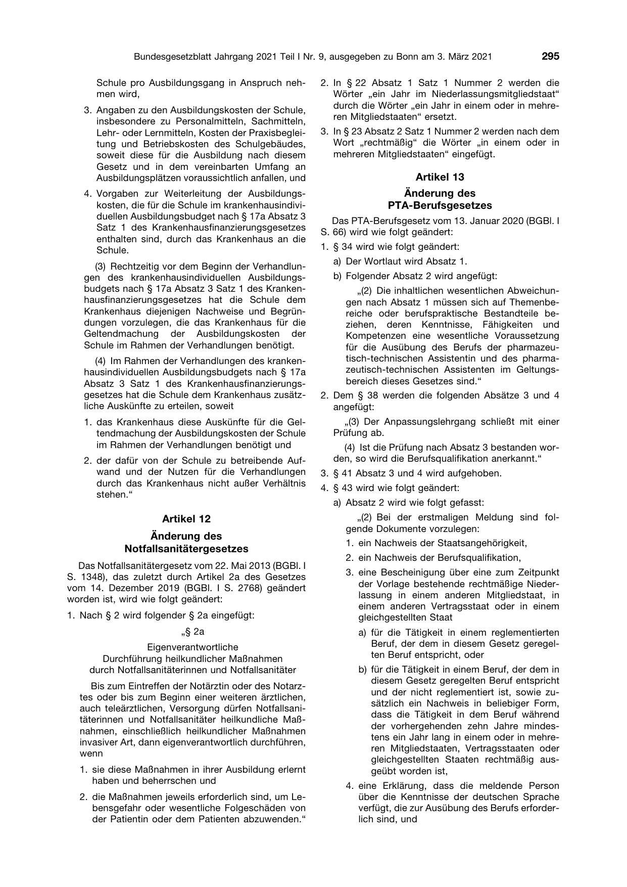 BGBl. 2021, Seite 295 — Originalseite als Abbildung