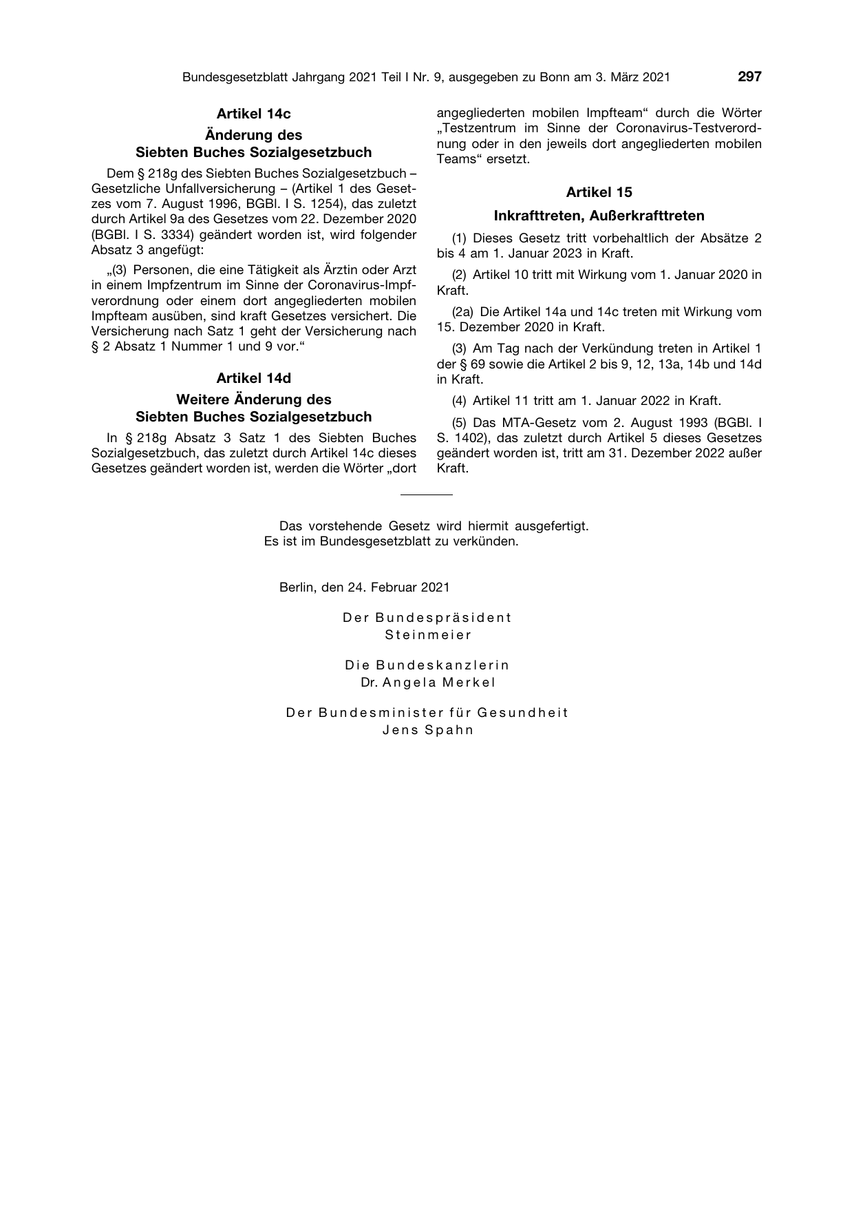 BGBl. 2021, Seite 297 — Originalseite als Abbildung