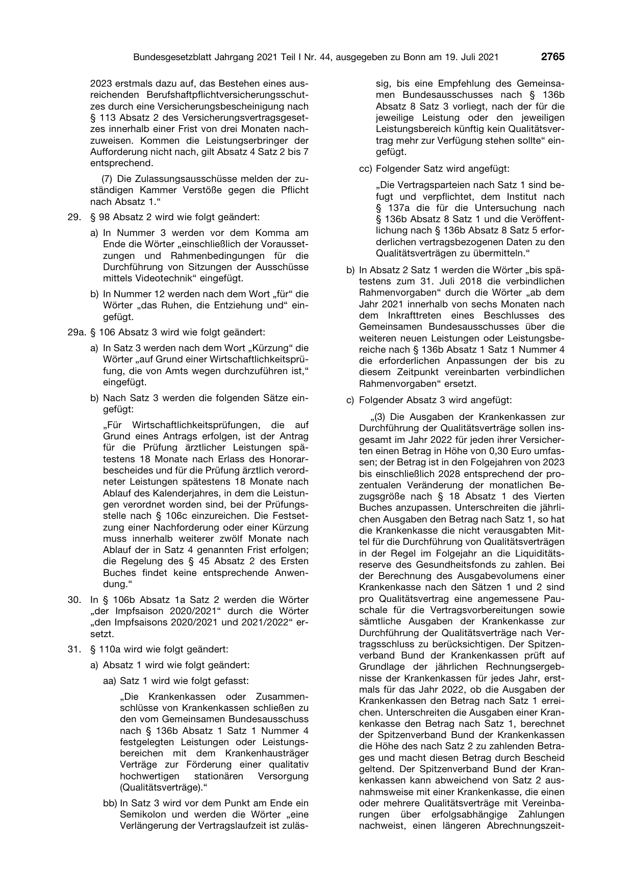 BGBl. 2021, Seite 2765 — Originalseite als Abbildung