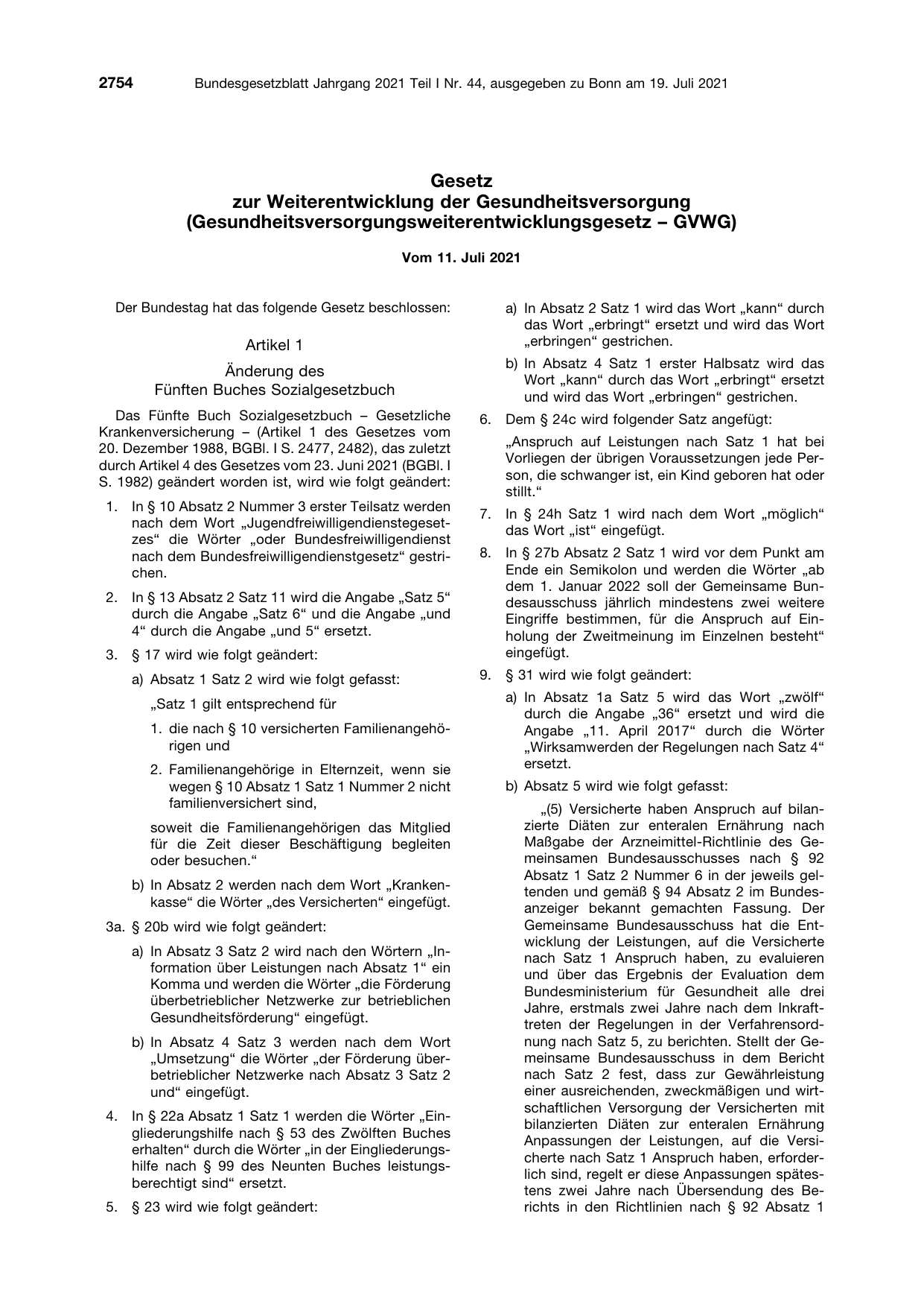 BGBl. 2021, Seite 2754 — Originalseite als Abbildung