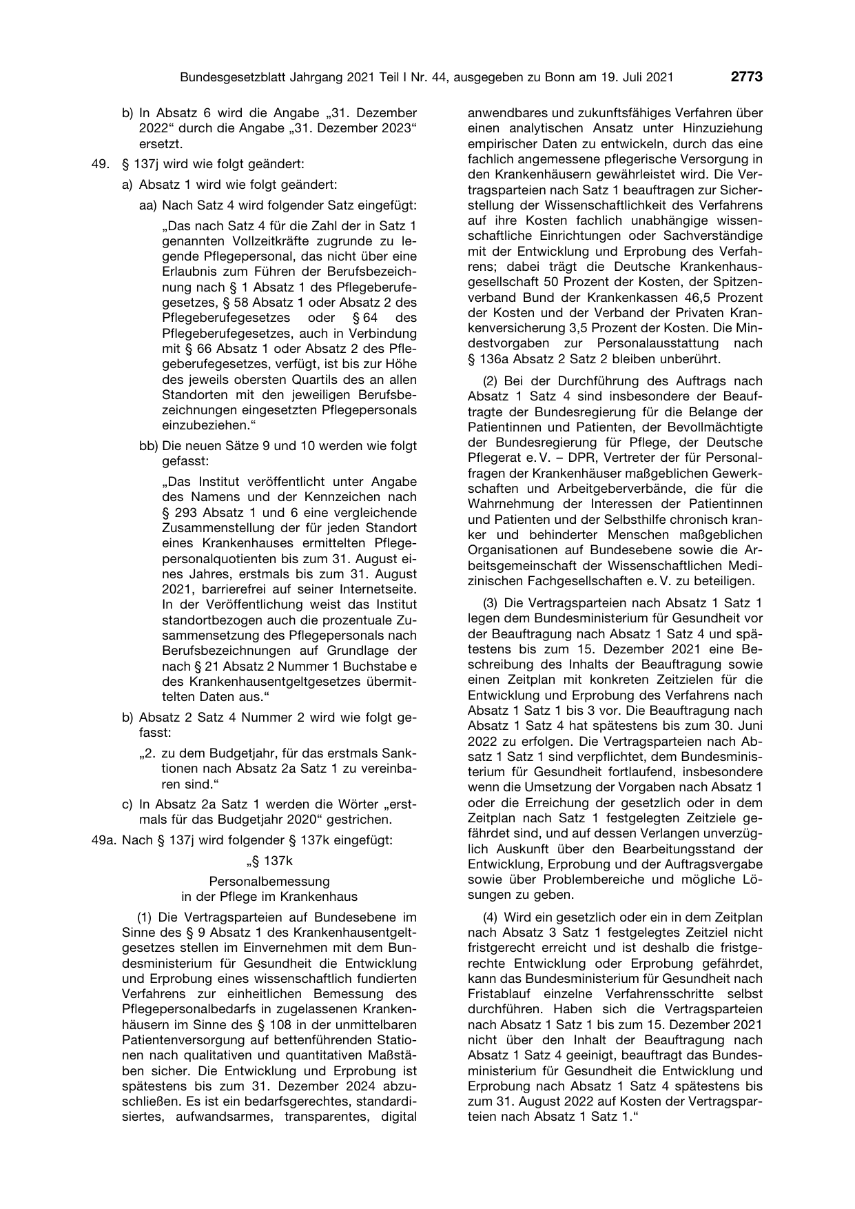 BGBl. 2021, Seite 2773 — Originalseite als Abbildung