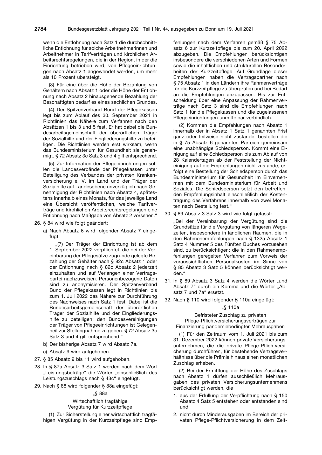 BGBl. 2021, Seite 2784 — Originalseite als Abbildung