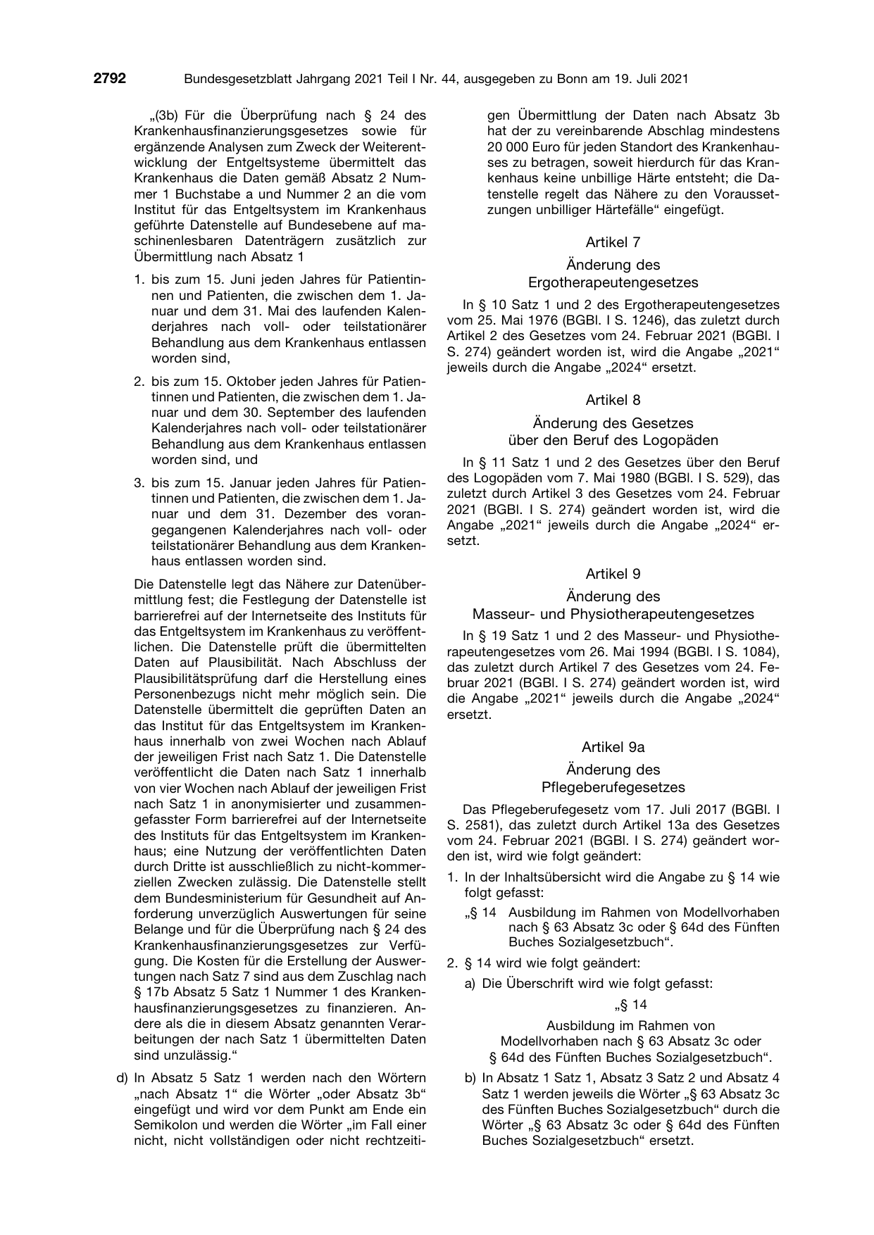 BGBl. 2021, Seite 2792 — Originalseite als Abbildung
