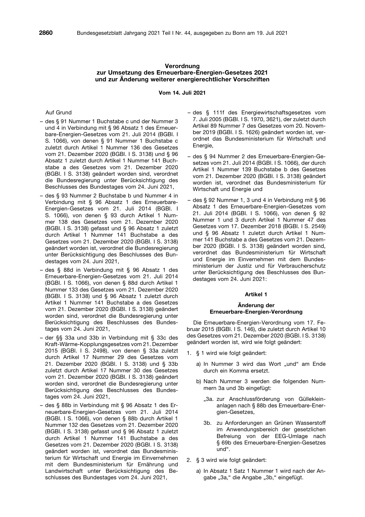 BGBl. 2021, Seite 2860 — Originalseite als Abbildung