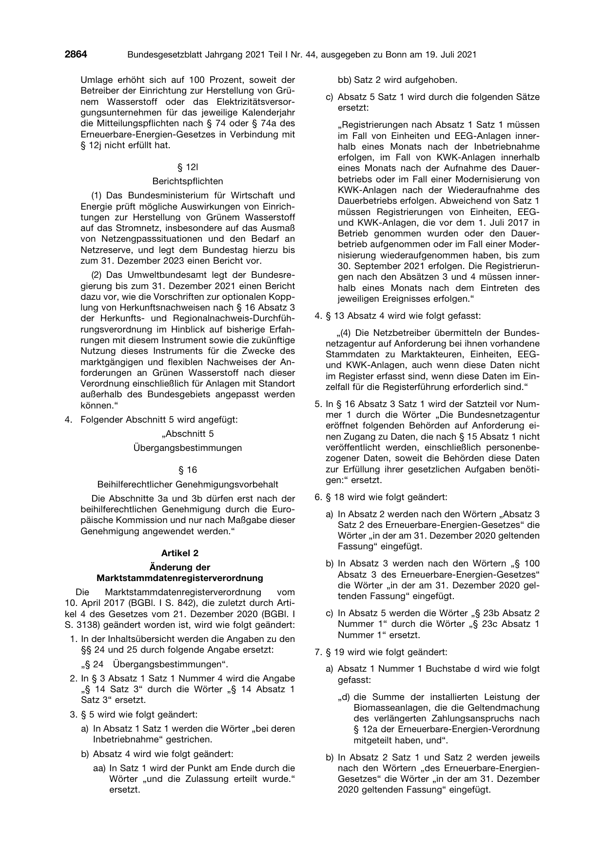 BGBl. 2021, Seite 2864 — Originalseite als Abbildung