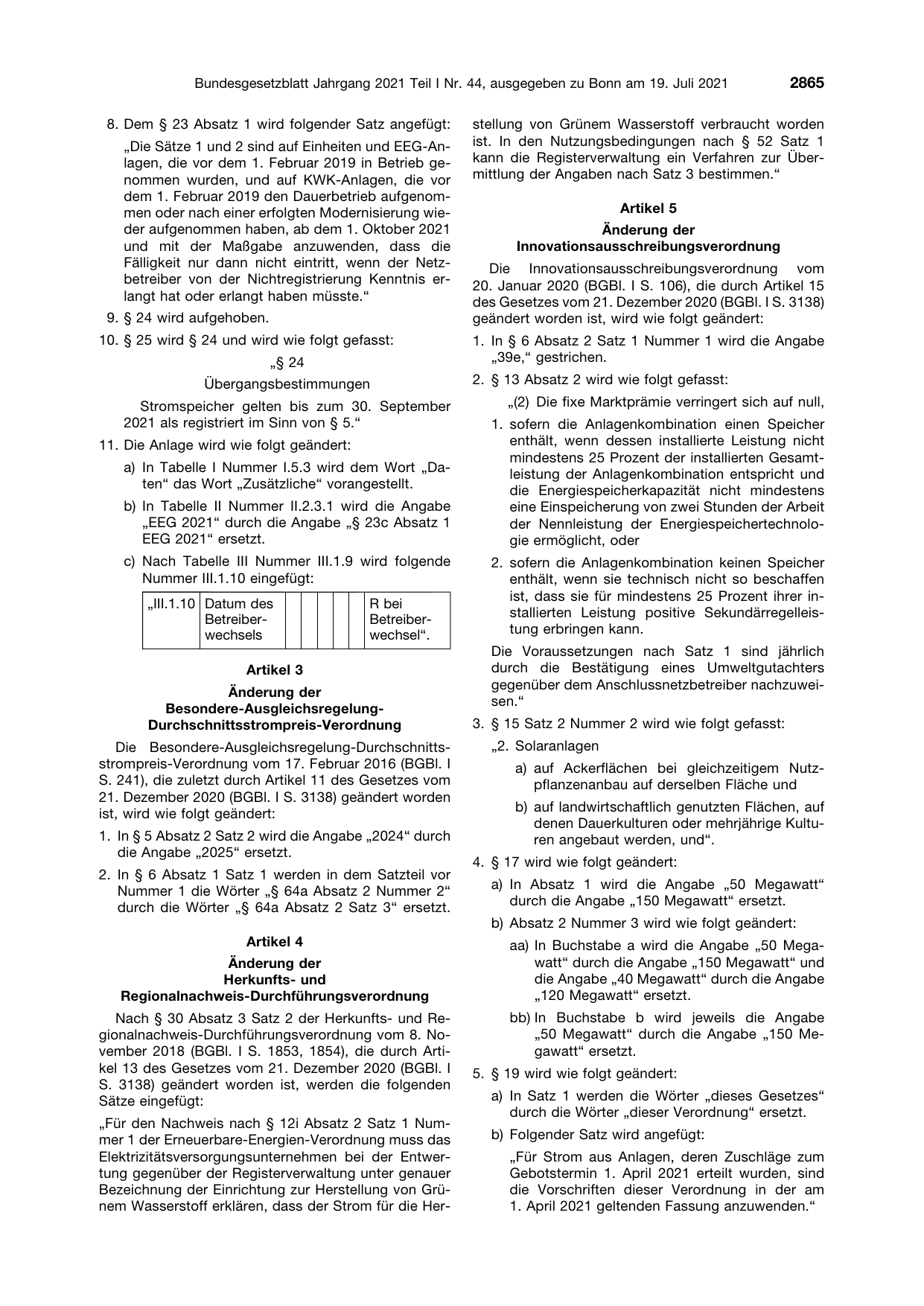 BGBl. 2021, Seite 2865 — Originalseite als Abbildung