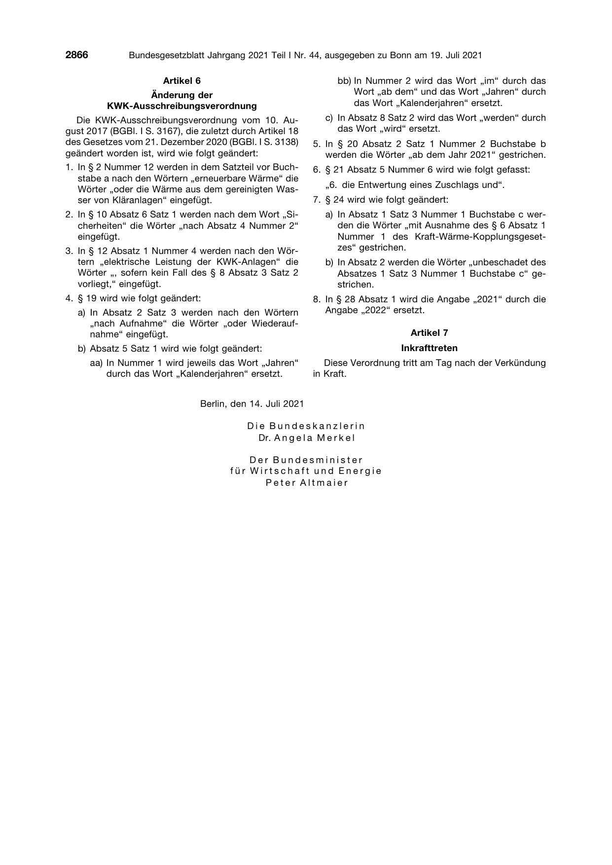 BGBl. 2021, Seite 2866 — Originalseite als Abbildung
