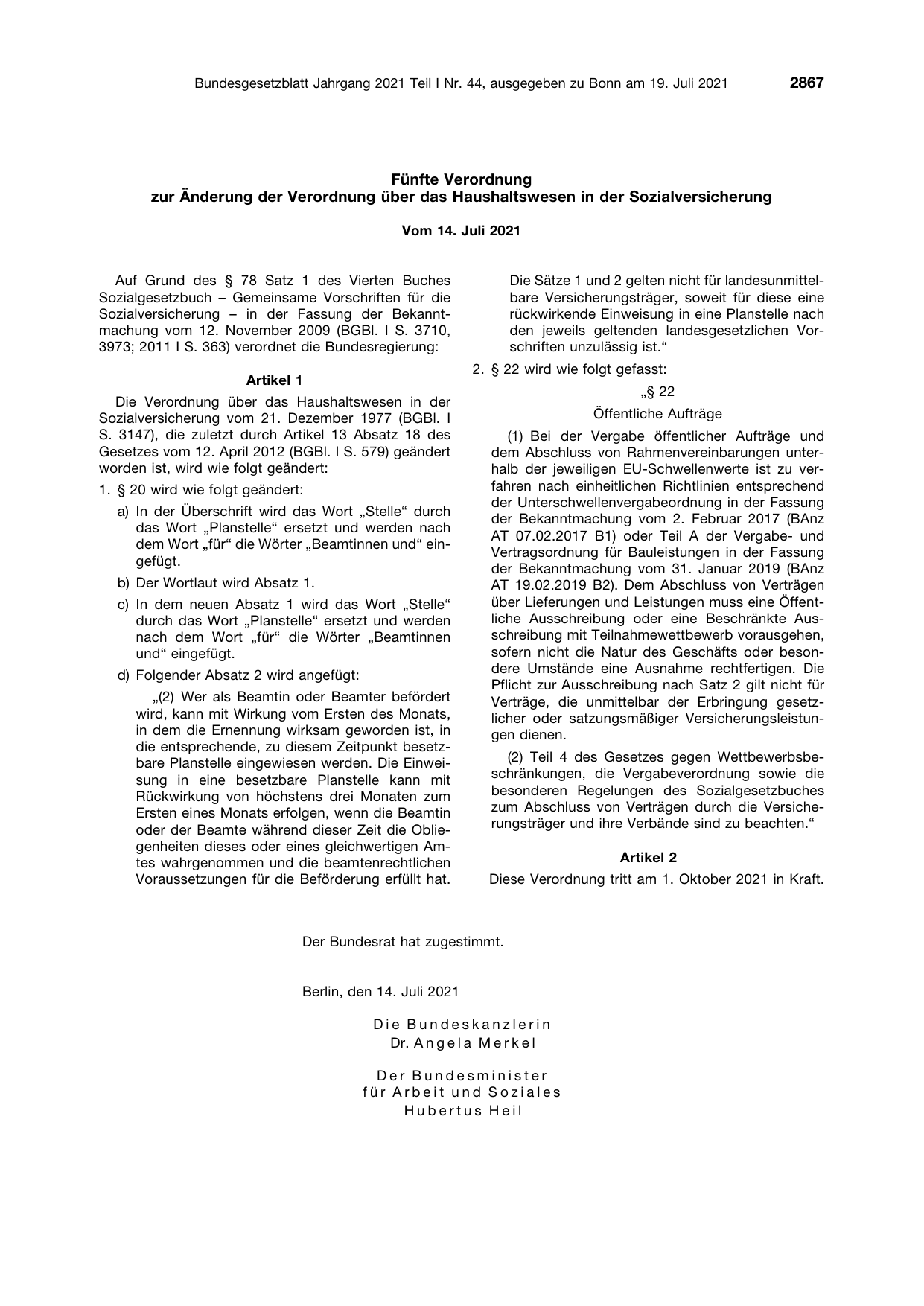 BGBl. 2021, Seite 2867 — Originalseite als Abbildung