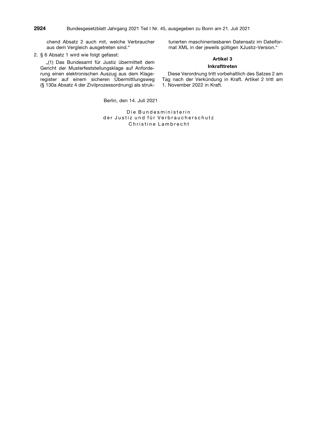 BGBl. 2021, Seite 2924 — Originalseite als Abbildung