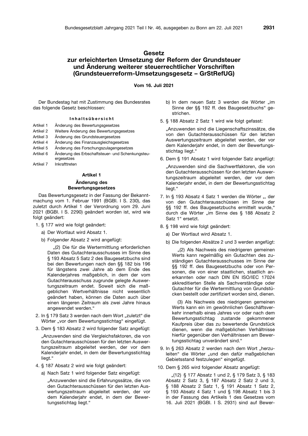 BGBl. 2021, Seite 2931 — Originalseite als Abbildung