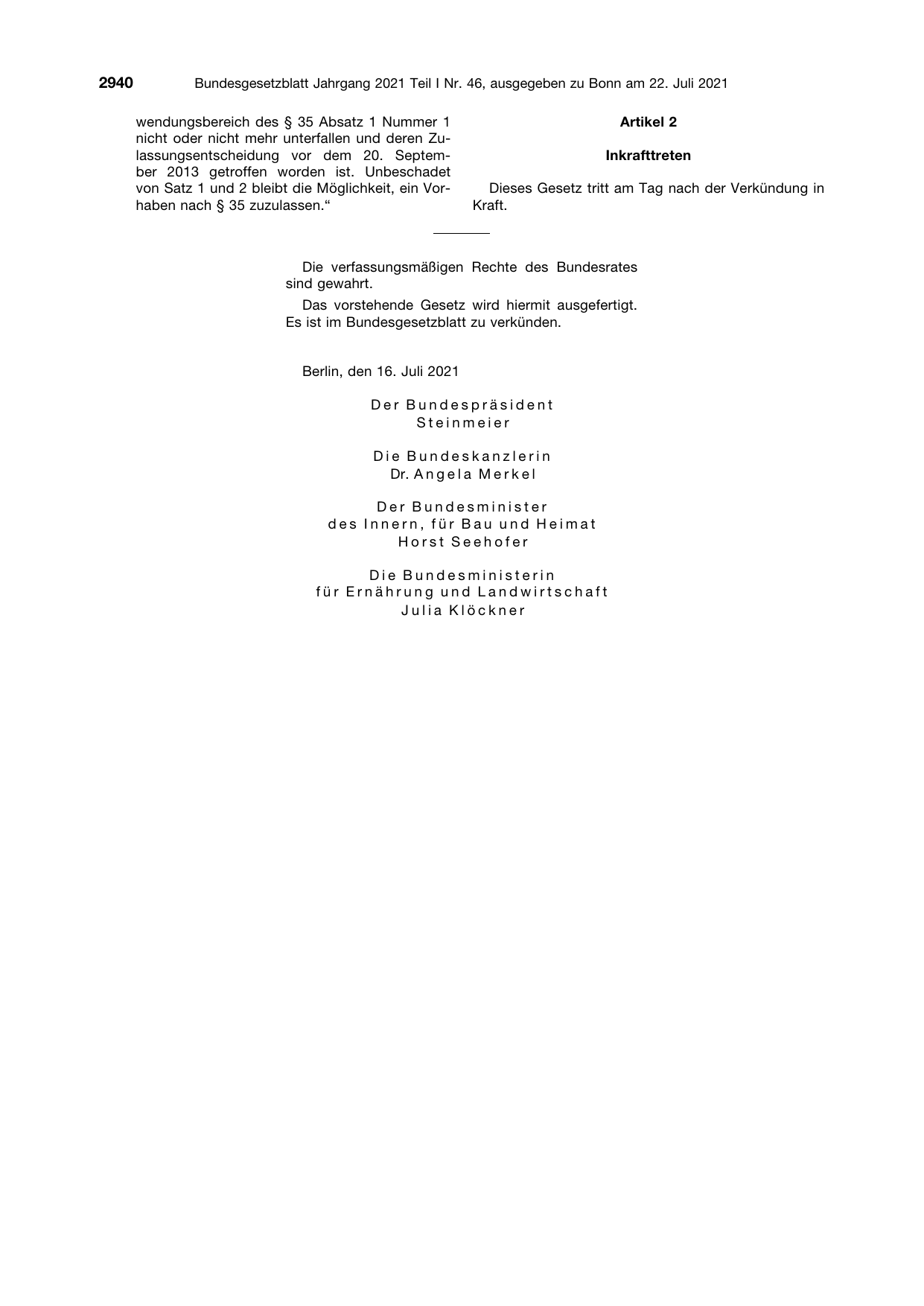 BGBl. 2021, Seite 2940 — Originalseite als Abbildung
