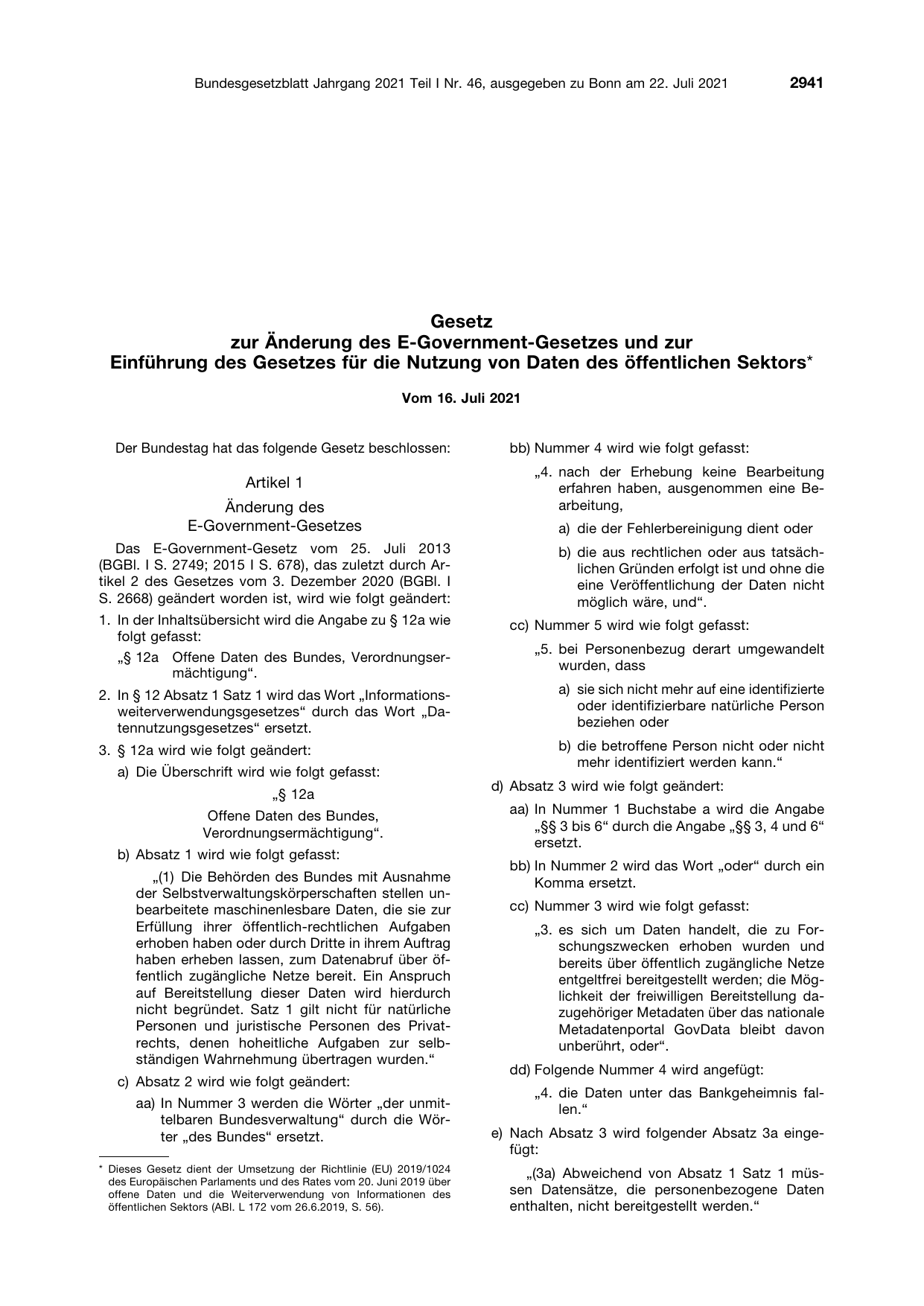 BGBl. 2021, Seite 2941 — Originalseite als Abbildung